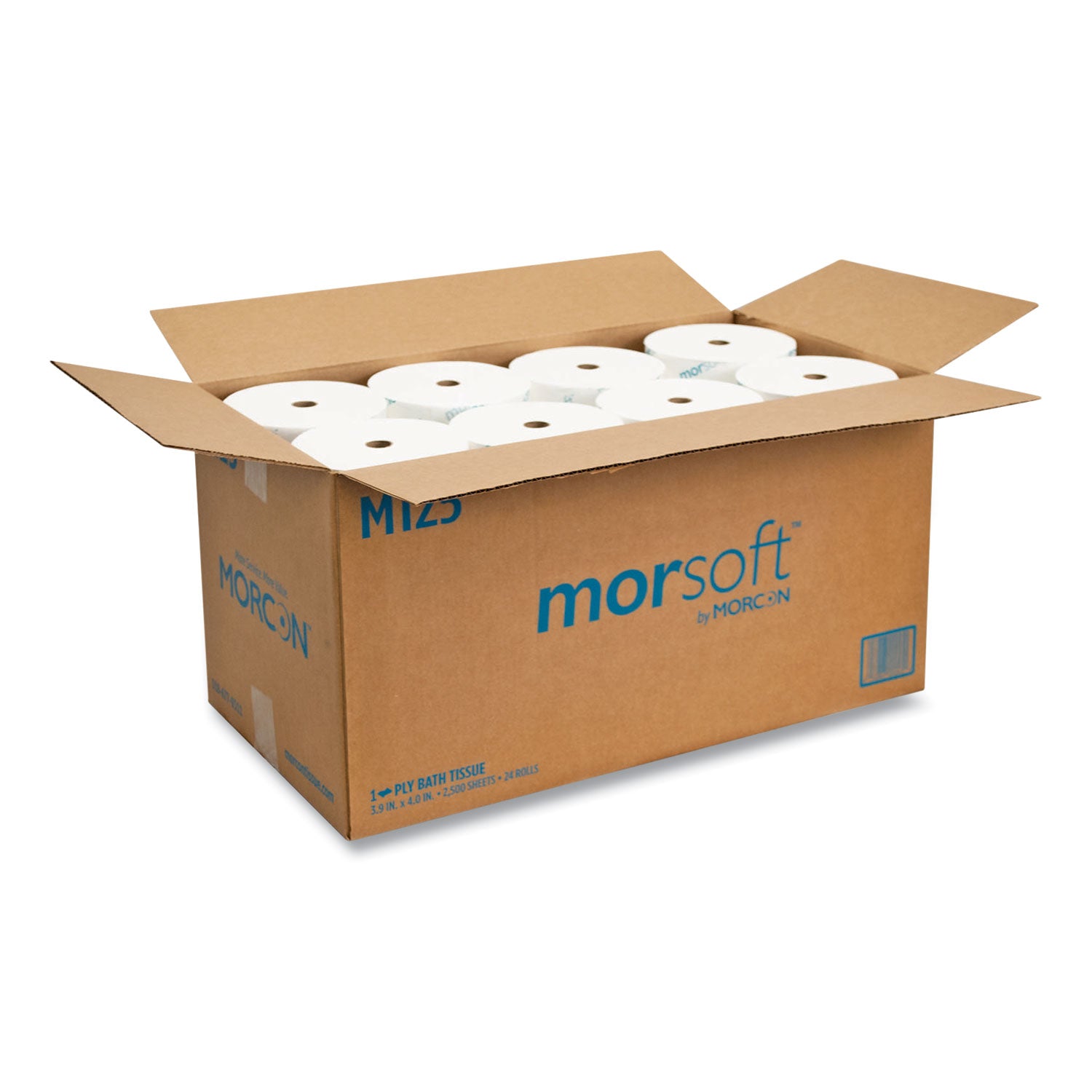 Morcon Tissue Small Core Bath Tissue, Septic Safe, 1-Ply, White, 2,500 Sheets/Roll, 24 Rolls/Carton