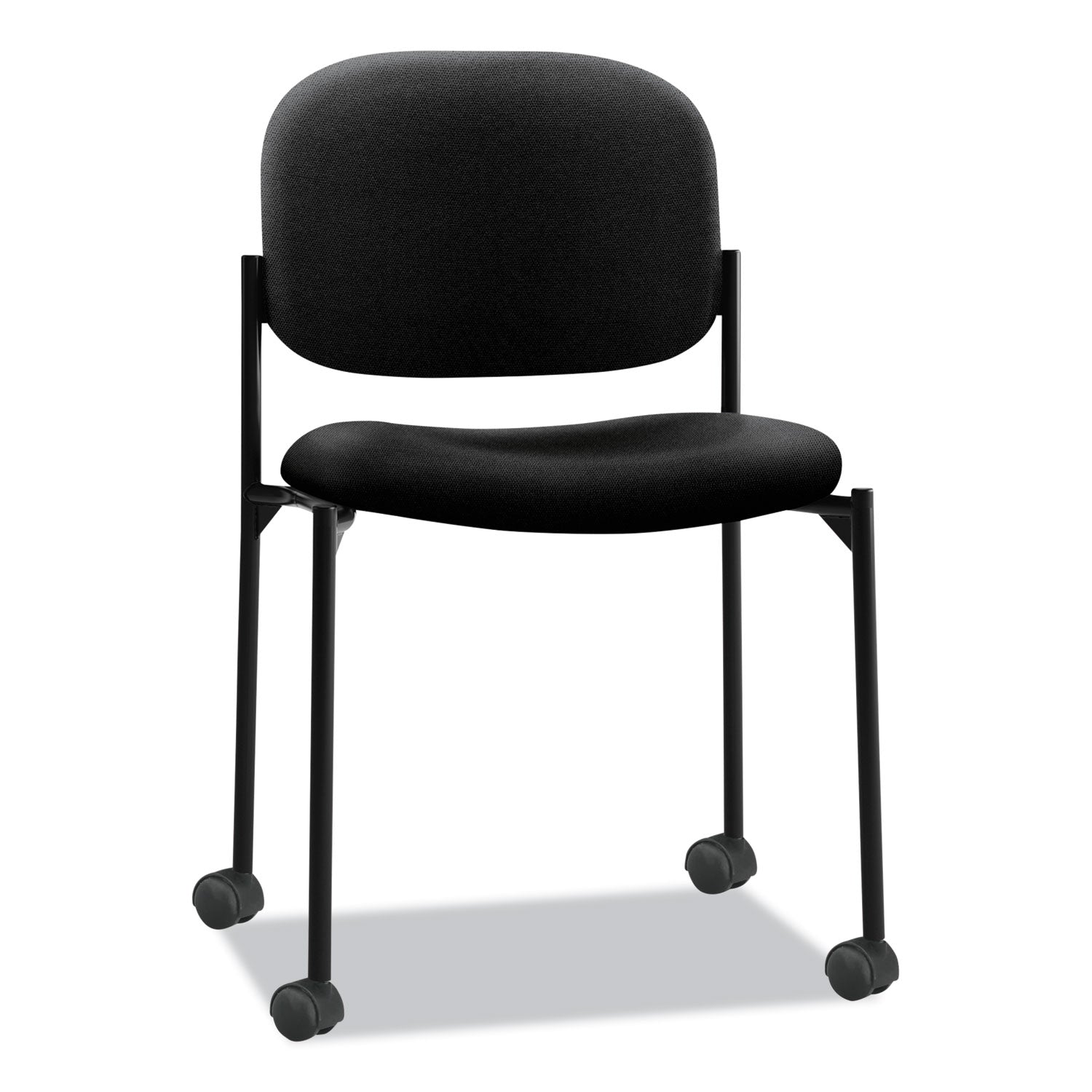 HON® VL606 Stacking Guest Chair without Arms, Fabric Upholstery, 21.25" x 21" x 32.75", Black Seat, Black Back, Black Base