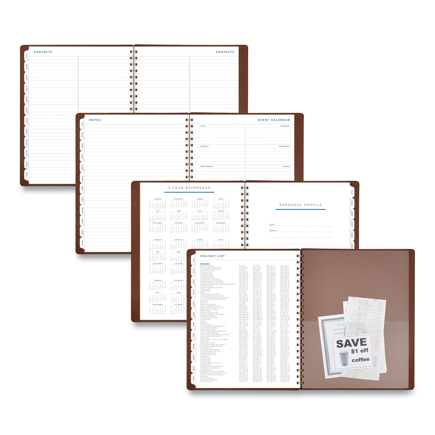 AT-A-GLANCE® Signature Collection Academic Weekly/Monthly Planners, 11.5 x 8, Distressed Brown Cover, 13-Month (July-July): 2024-2025