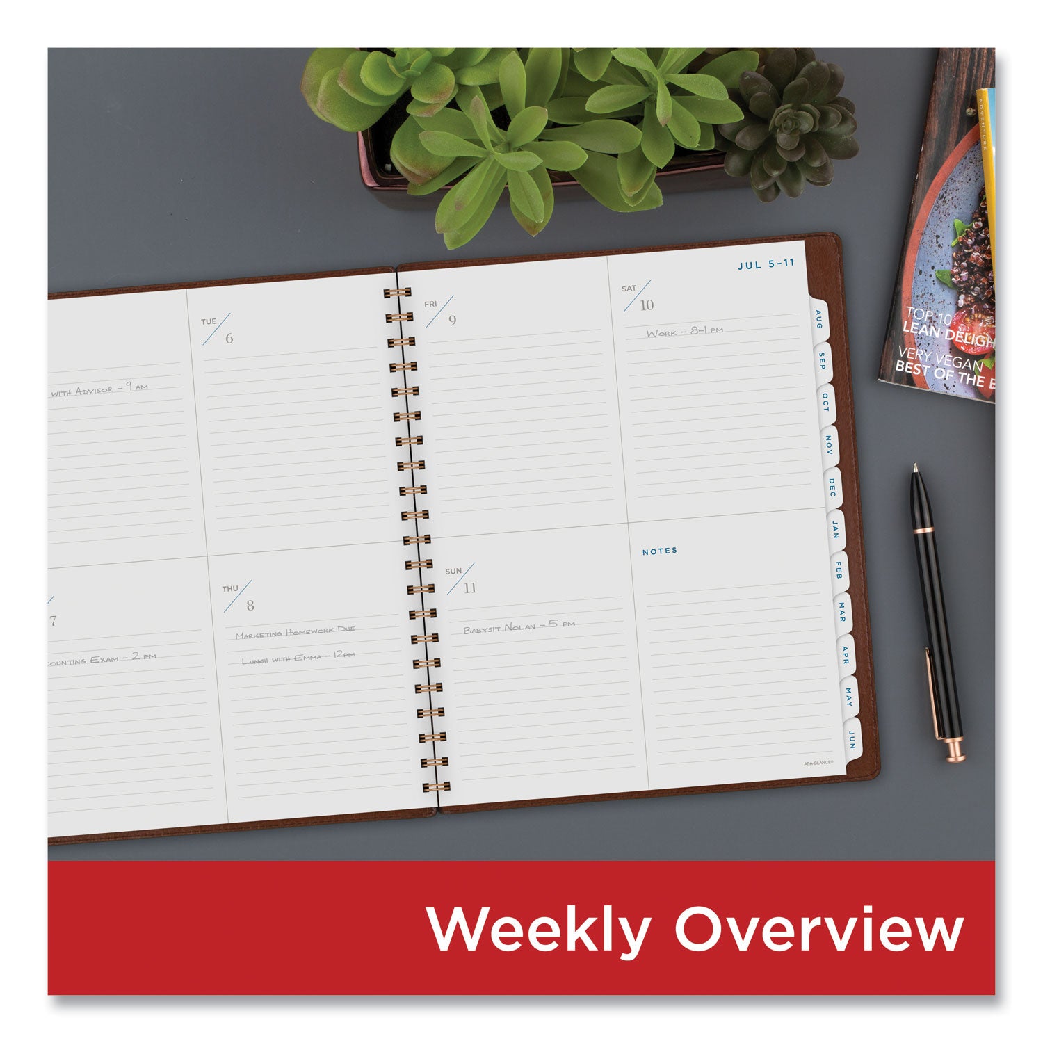 AT-A-GLANCE® Signature Collection Academic Weekly/Monthly Planners, 11.5 x 8, Distressed Brown Cover, 13-Month (July-July): 2024-2025