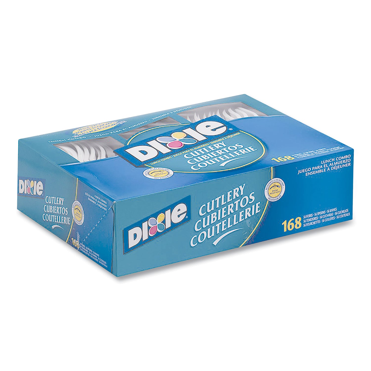 Dixie® Combo Pack, Tray with White Plastic Utensils, 56 Forks, 56 Knives, 56 Spoons, 6 Packs