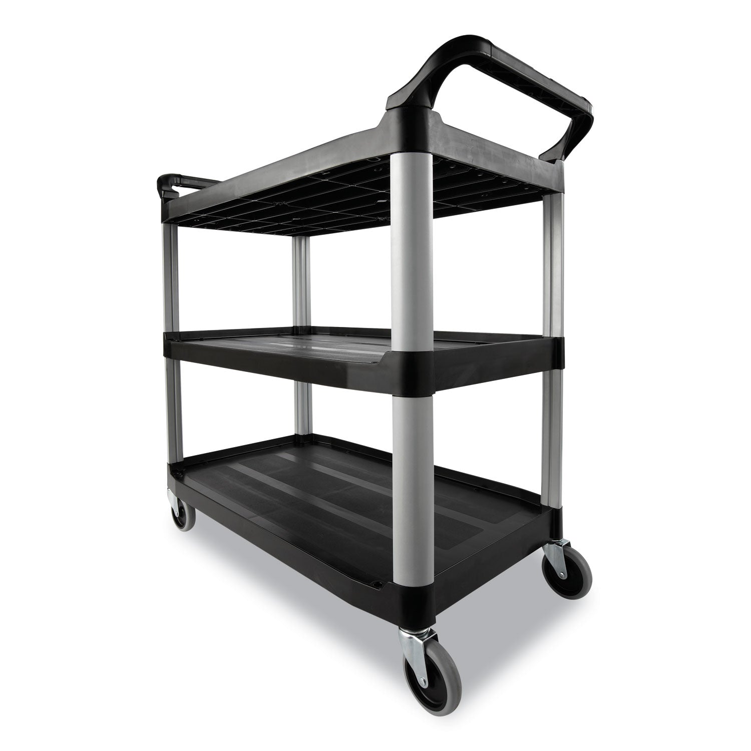 Rubbermaid® Commercial Three-Shelf Service Cart, Plastic, 3 Shelves, 200 lb Capacity, 18.63" x 33.63" x 37.75", Black