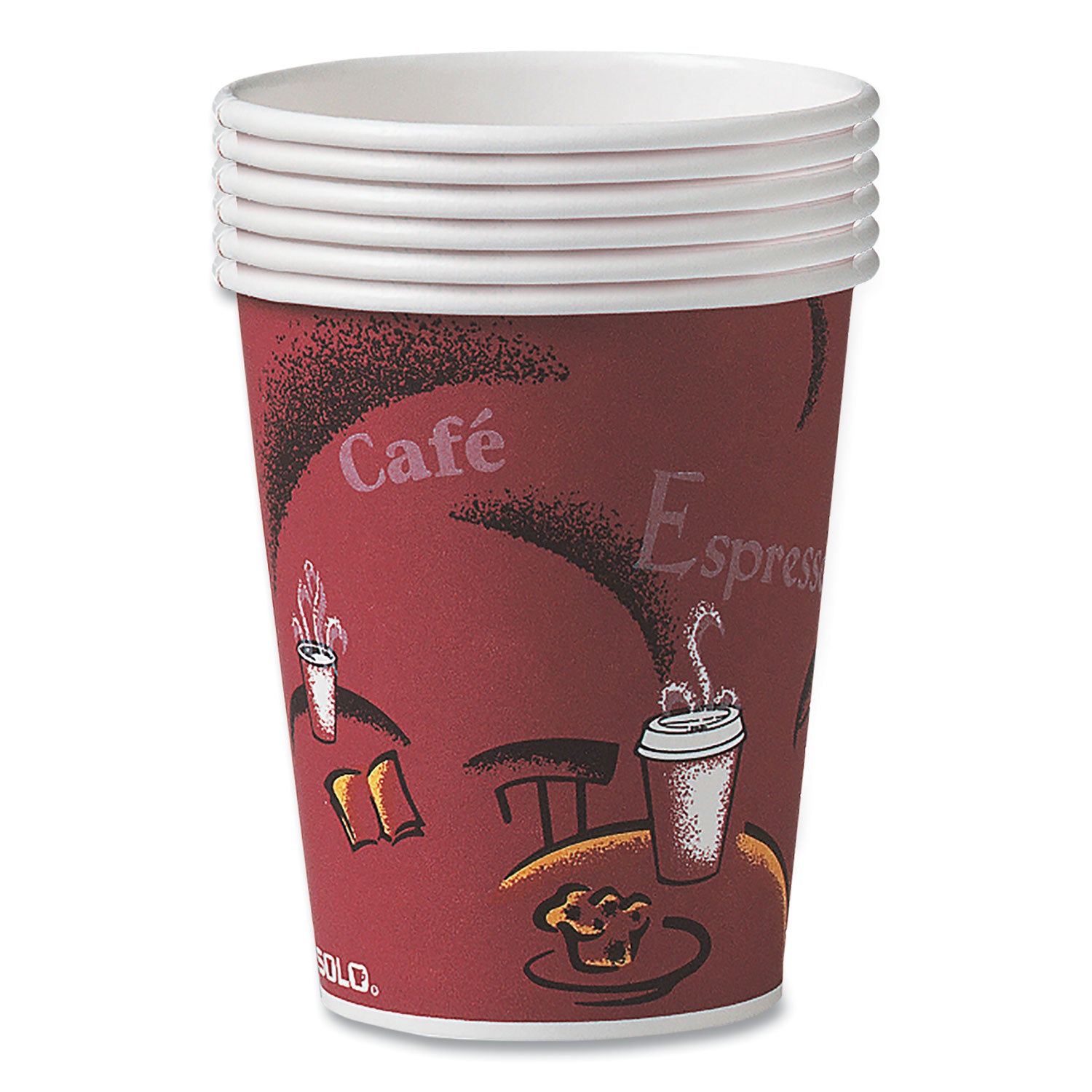 SOLO® Paper Hot Drink Cups in Bistro Design, 8 oz, Maroon, 500/Carton