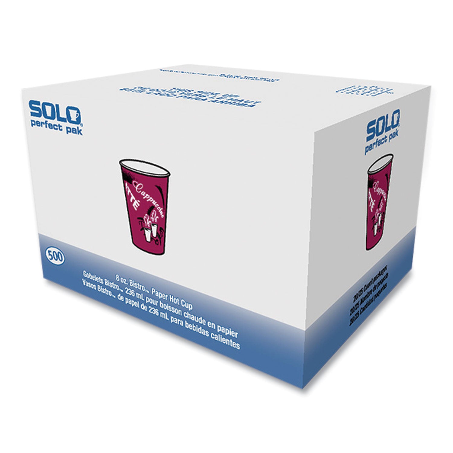 SOLO® Paper Hot Drink Cups in Bistro Design, 8 oz, Maroon, 500/Carton