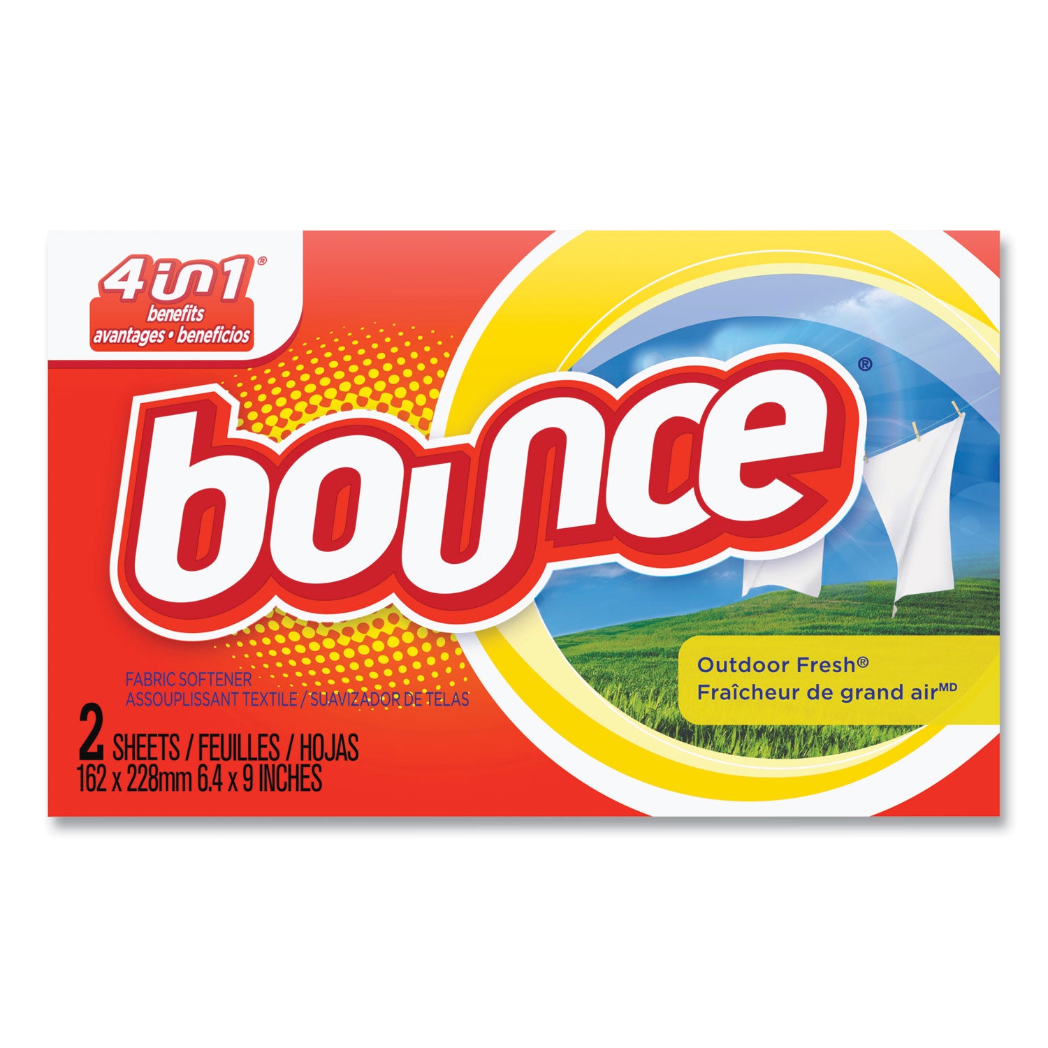 Bounce® Fabric Softener Sheets, Outdoor Fresh, 2/Box, 156 Boxes/Carton