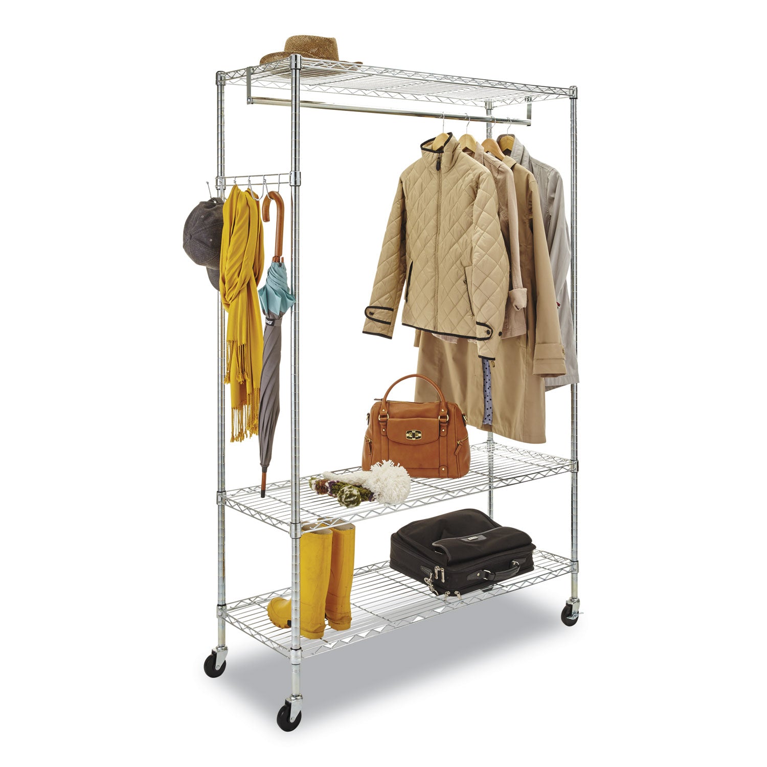 Alera® Wire Shelving Garment Rack, 40 Garments, 48w x 18d x 75h, Silver