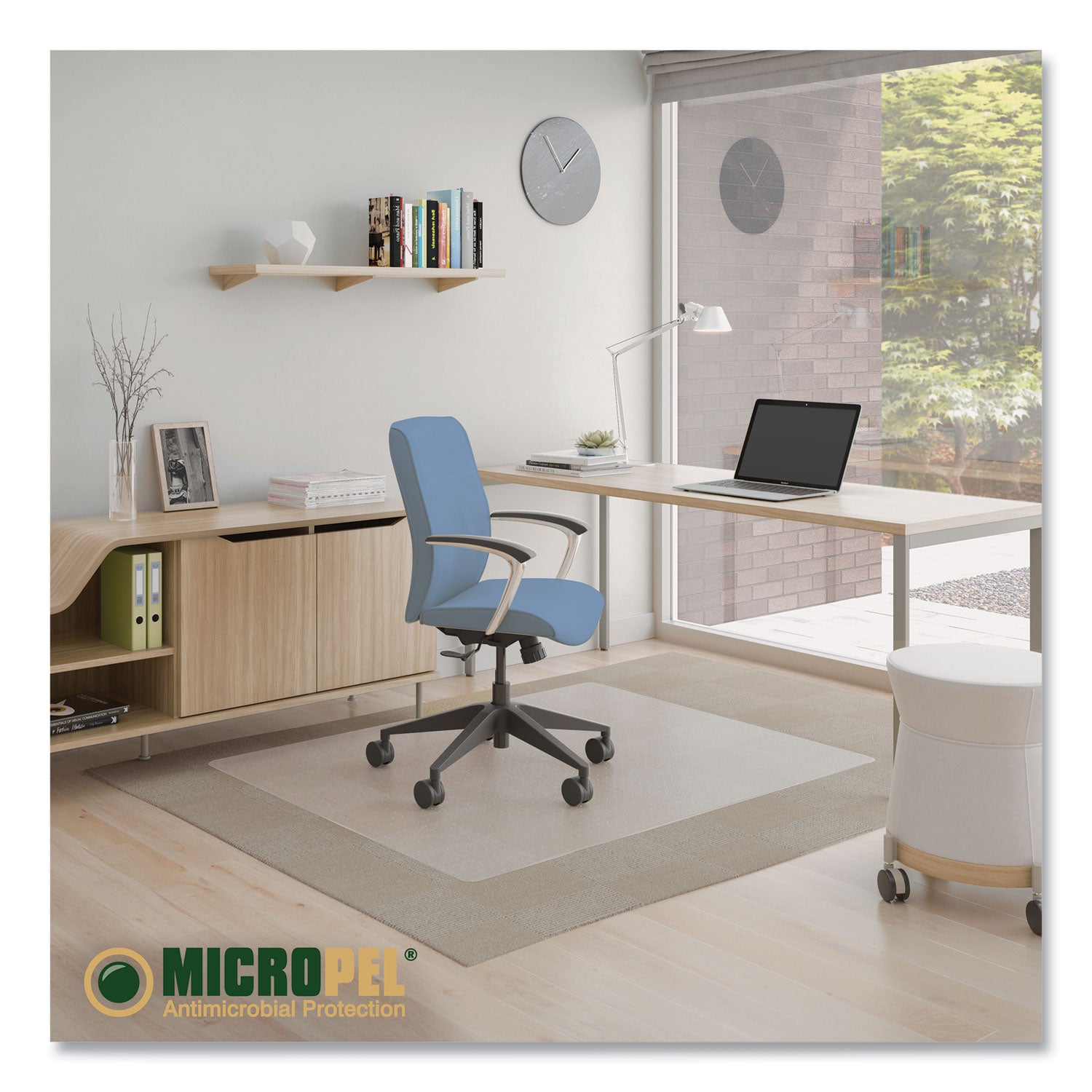 deflecto® Antimicrobial Chair Mat, Medium Pile Carpet, 60 x 46, Rectangular, Clear