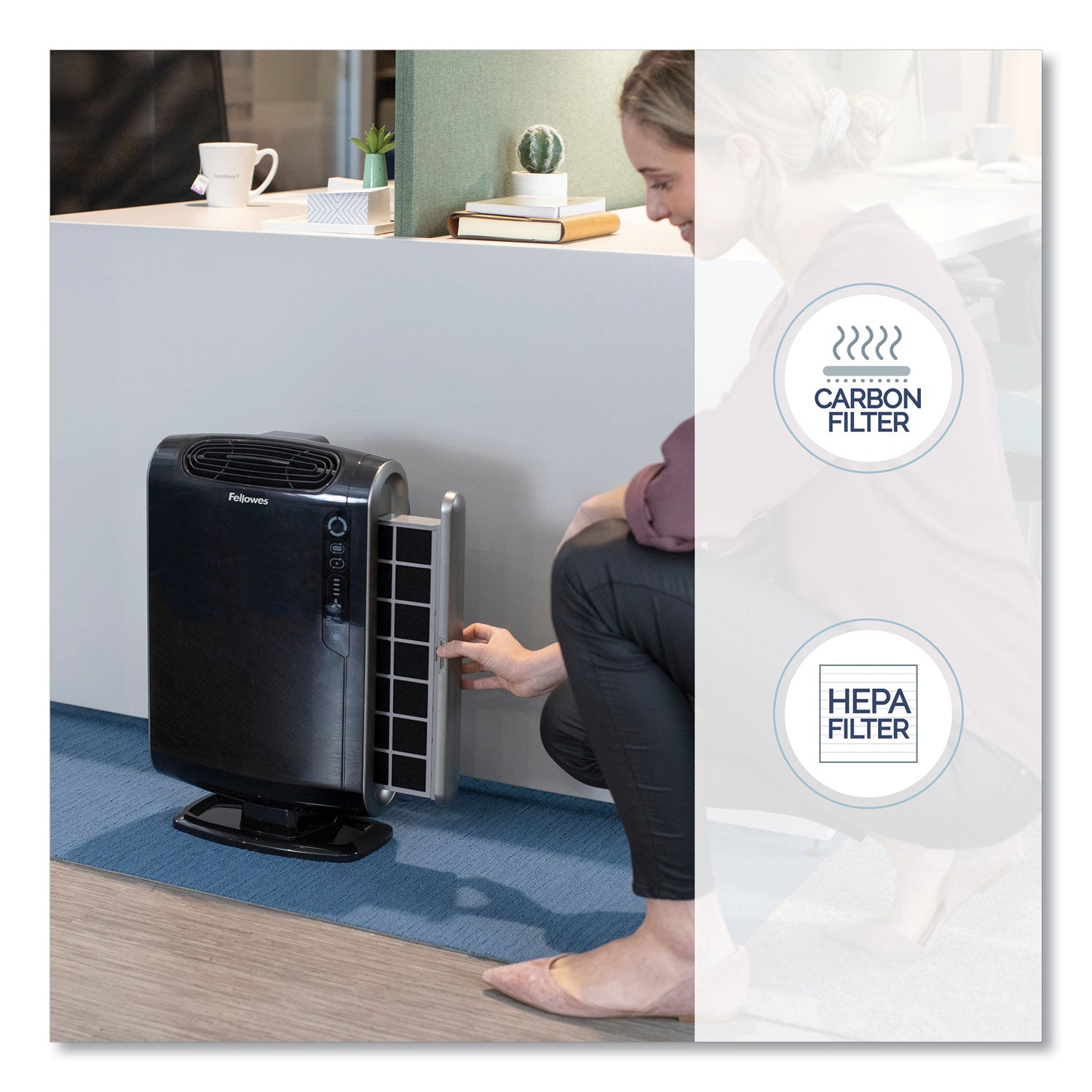 Fellowes® HEPA and Carbon Filtration Air Purifiers, 200 to 400 sq ft Room Capacity, Black