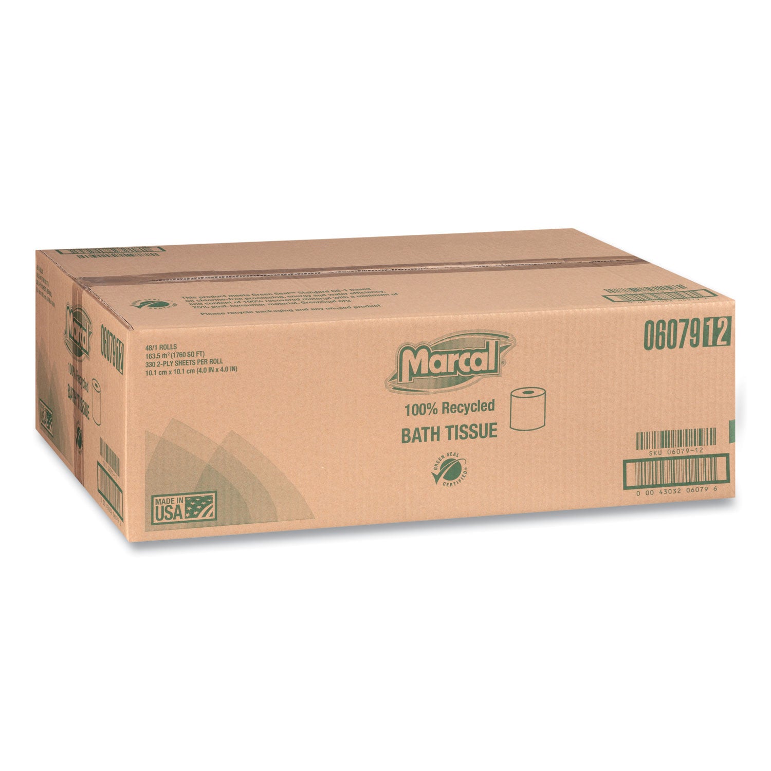 Marcal® 100% Recycled 2-Ply Bath Tissue, Septic Safe, Individually Wrapped Rolls, White, 330 Sheets/Roll, 48 Rolls/Carton