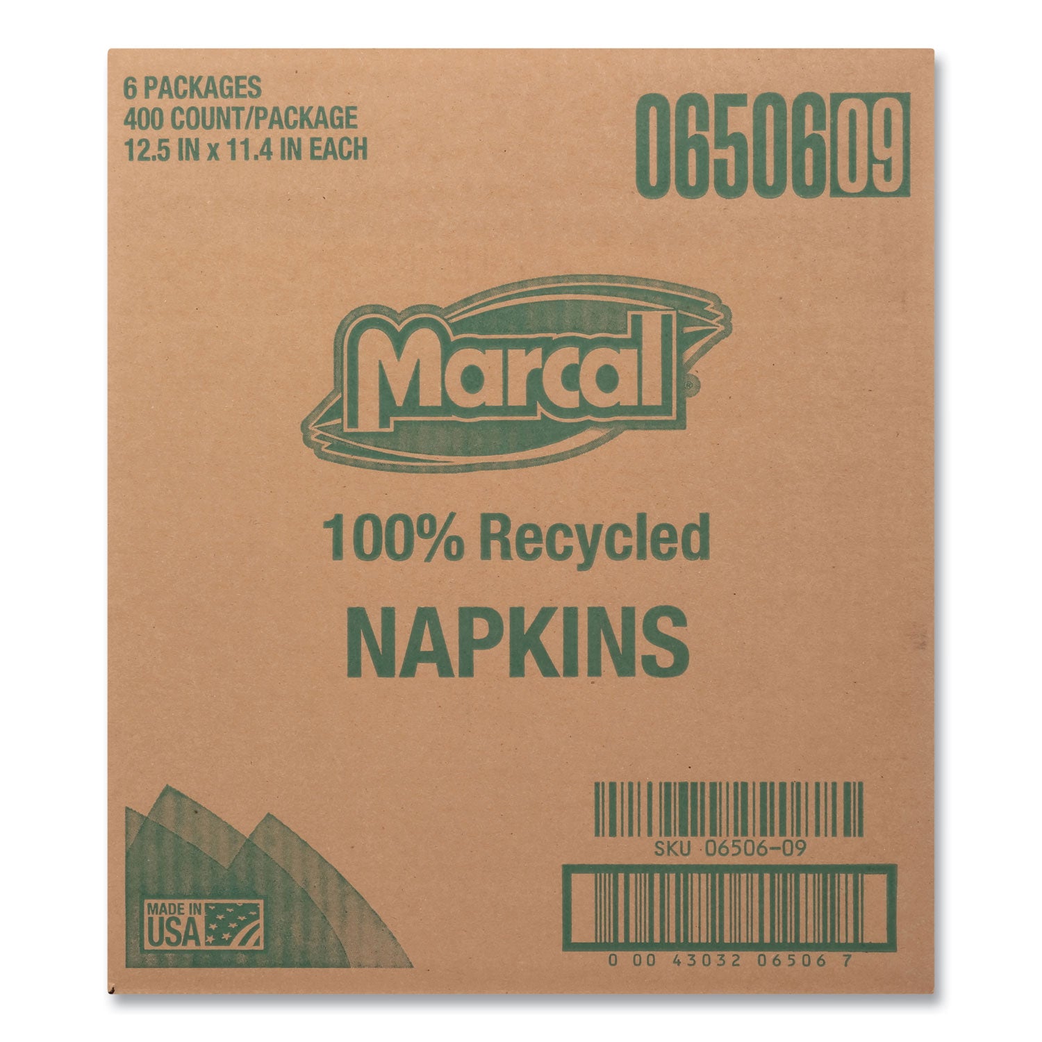 Marcal® 100% Recycled Lunch Napkins, 1-Ply, 11.4 x 12.5, White, 400/Pack