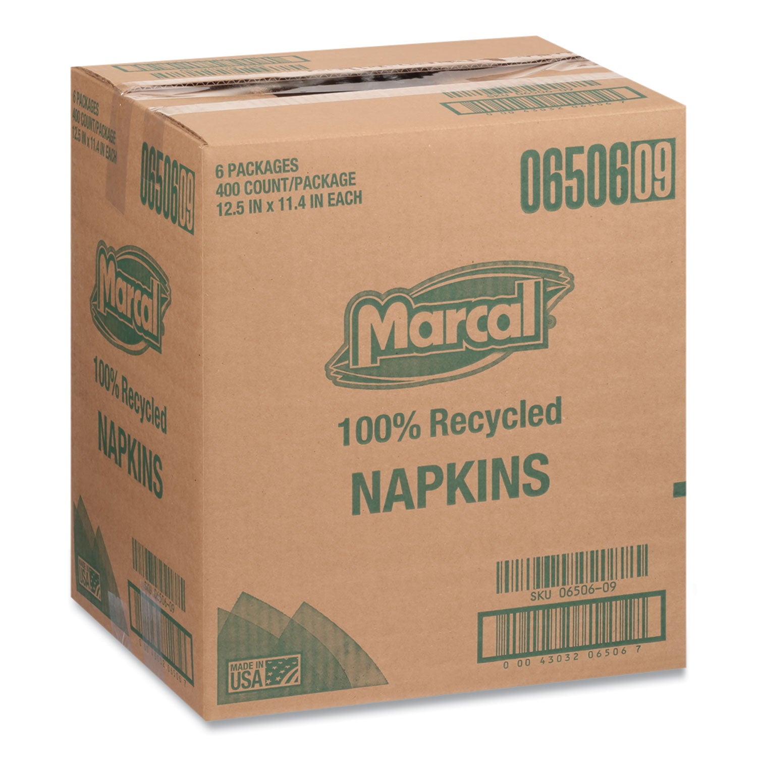 Marcal® 100% Recycled Lunch Napkins, 1-Ply, 11.4 x 12.5, White, 400/Pack