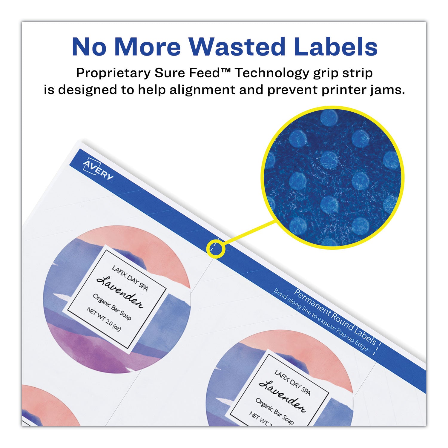 Avery® Round Print-to-the Edge Labels with SureFeed and EasyPeel, 2" dia, Matte White, 300/Pack