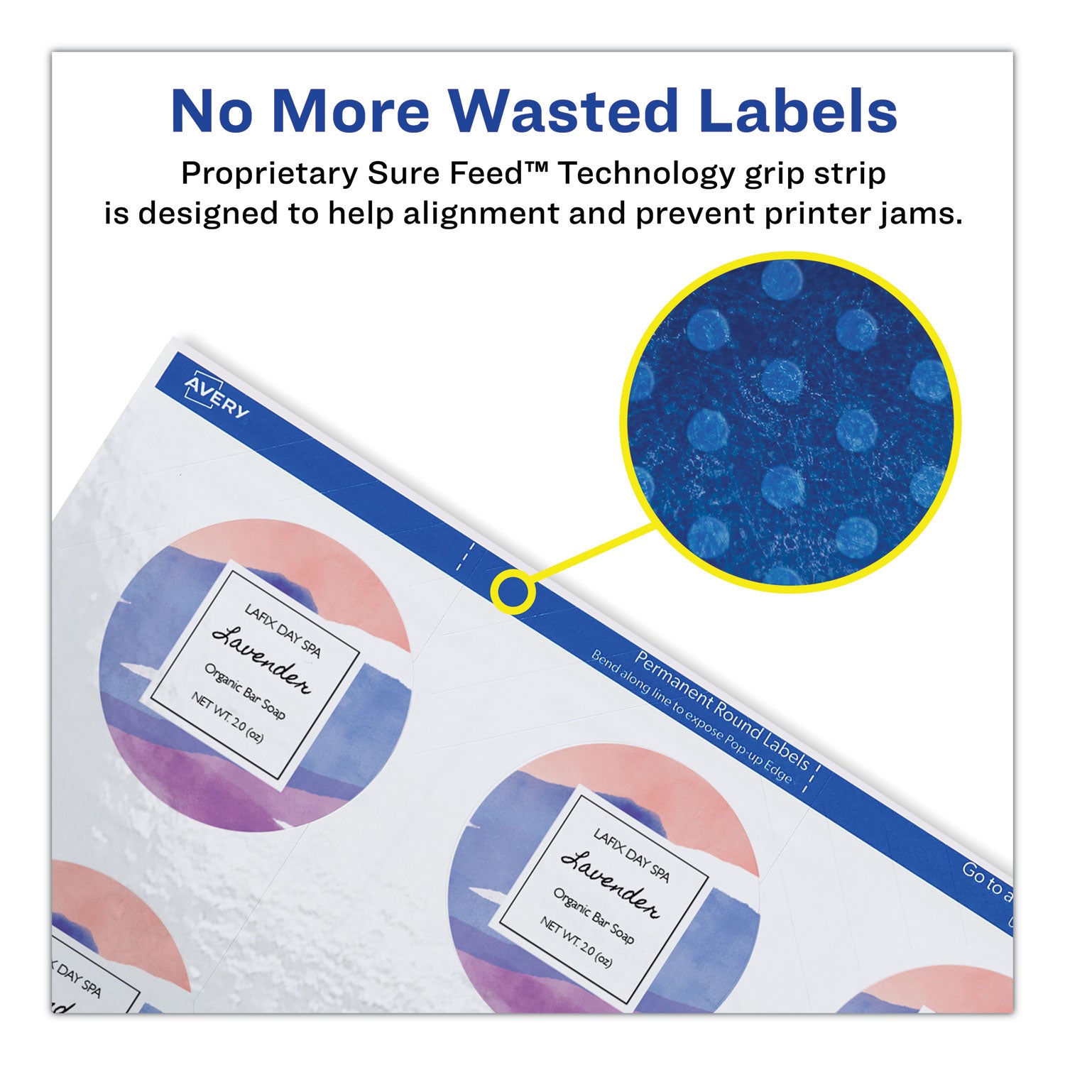 Avery® Round Print-to-the Edge Labels with Sure Feed and Easy Peel, 2" dia, Glossy White, 120/PK