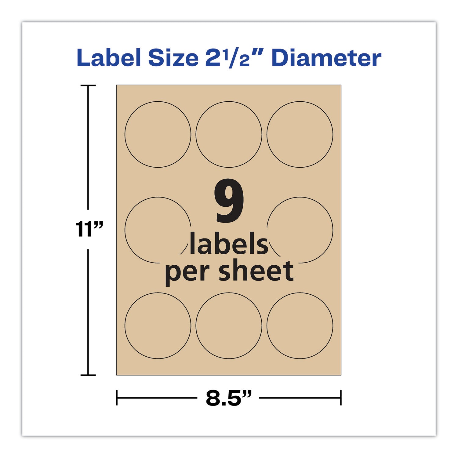 Avery® Round Brown Kraft Print-to-the-Edge Labels, 2.5" dia, 225/PK