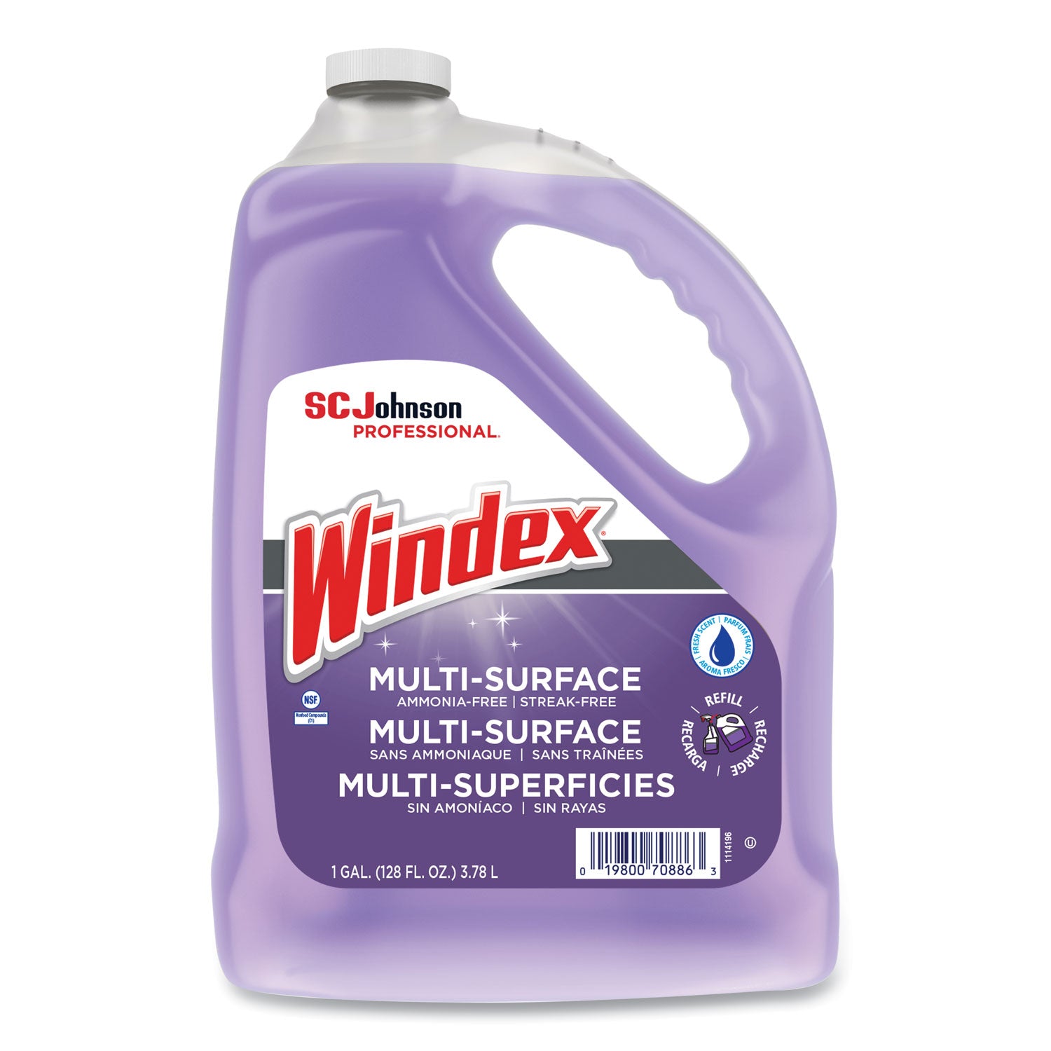 Windex® Non-Ammoniated Glass/Multi Surface Cleaner, Pleasant Scent, 128 oz Bottle, 4/CT