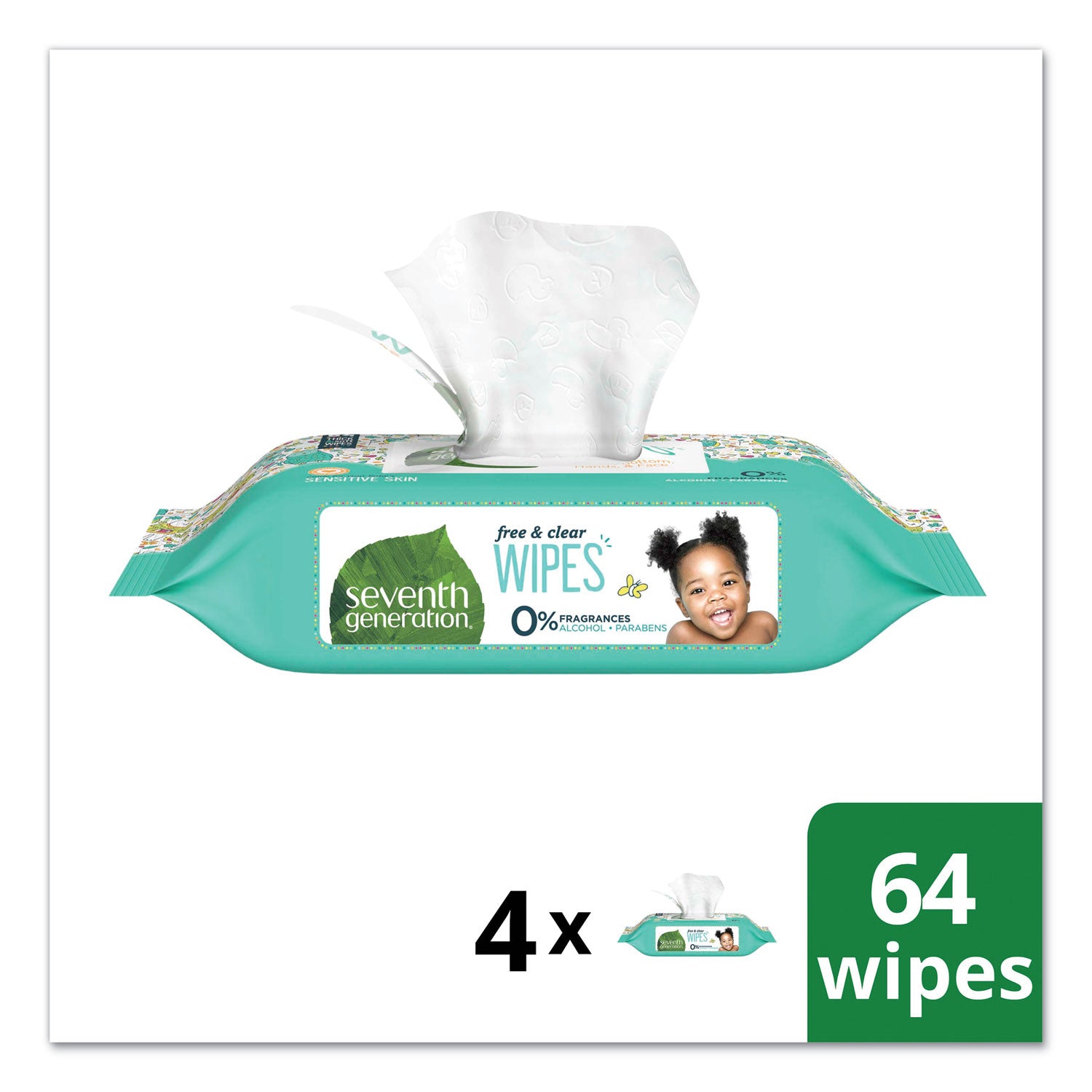 Seventh Generation® Free and Clear Baby Wipes, Refill, 7 x 7, Unscented, White, 256/Pack