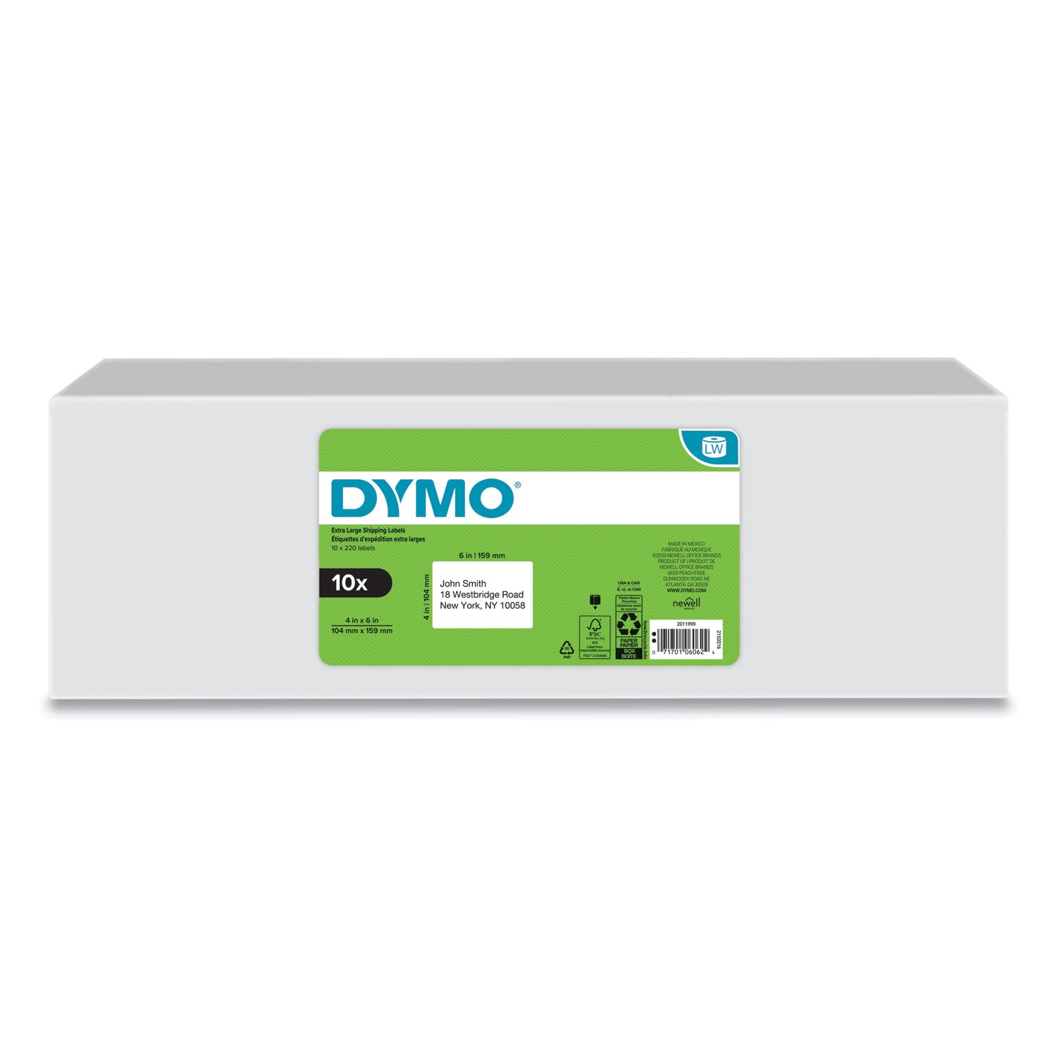 DYMO® LW Extra-Large Shipping Labels, 4" x 6", White, 220 Labels/Roll, 10 Rolls/Pack