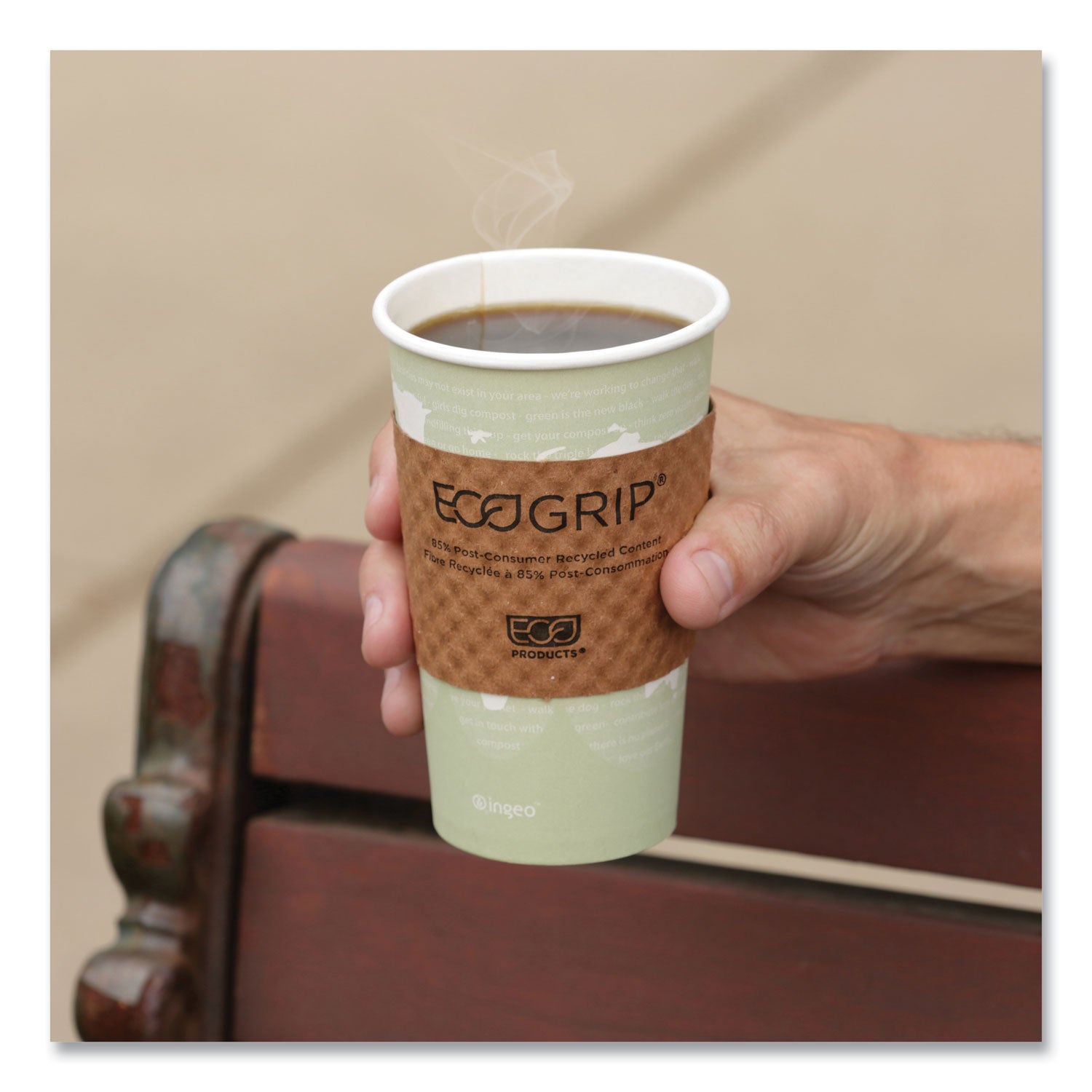 Eco-Products® EcoGrip Hot Cup Sleeves - Renewable and Compostable, Fits 12, 16, 20, 24 oz Cups, Kraft, 1,300/Carton