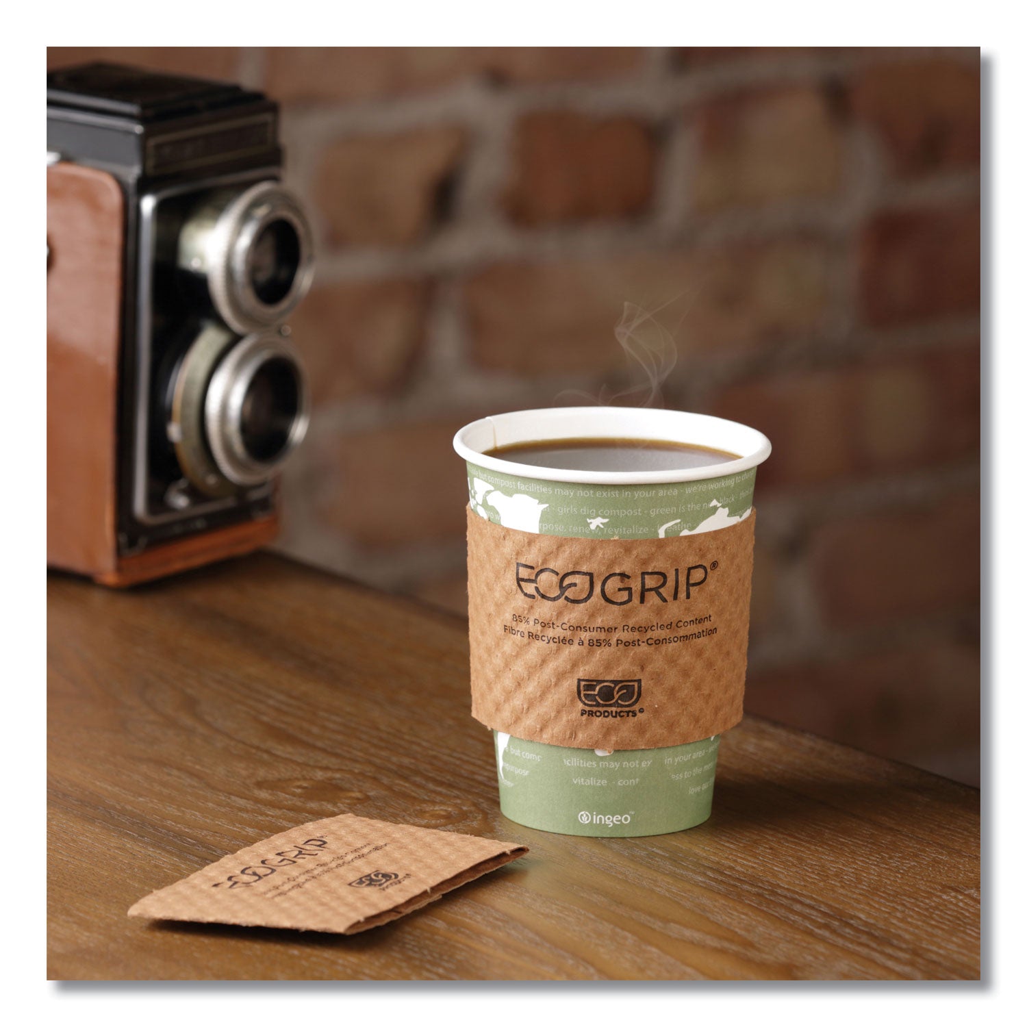 Eco-Products® EcoGrip Hot Cup Sleeves - Renewable and Compostable, Fits 12, 16, 20, 24 oz Cups, Kraft, 1,300/Carton