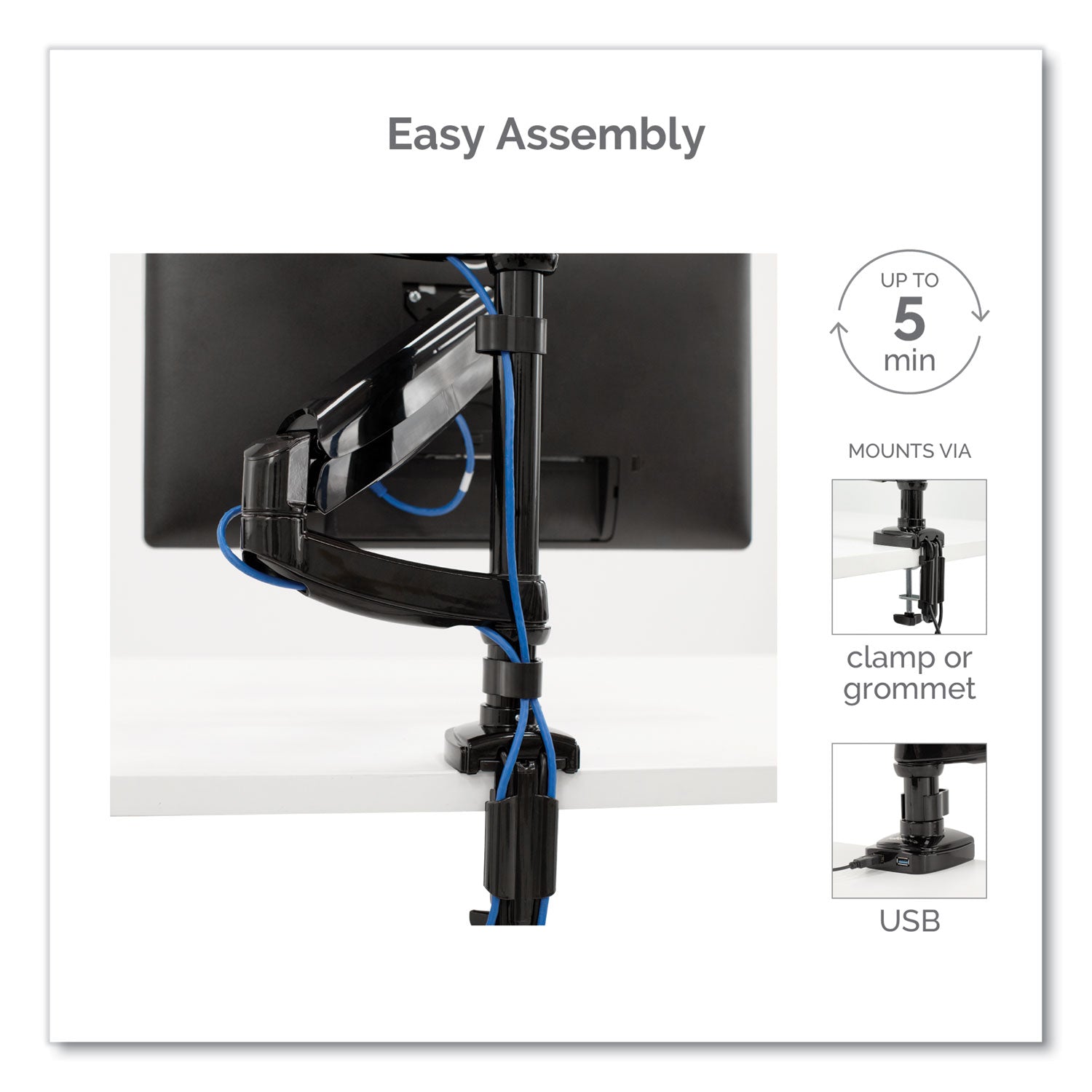 Fellowes® Platinum Series Dual Stacking Arm for 27" Monitors, 360 deg Rotation, 180 deg Tilt, 360 deg Pan, Black, Supports 22 lb