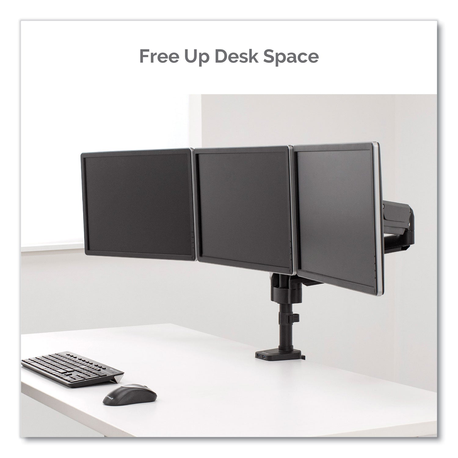 Fellowes® Platinum Series Triple Monitor Arm for 27" Monitors, 360 deg Rotation, +85/-20 deg Tilt, 360 deg Pan, Black, Supports 20 lb