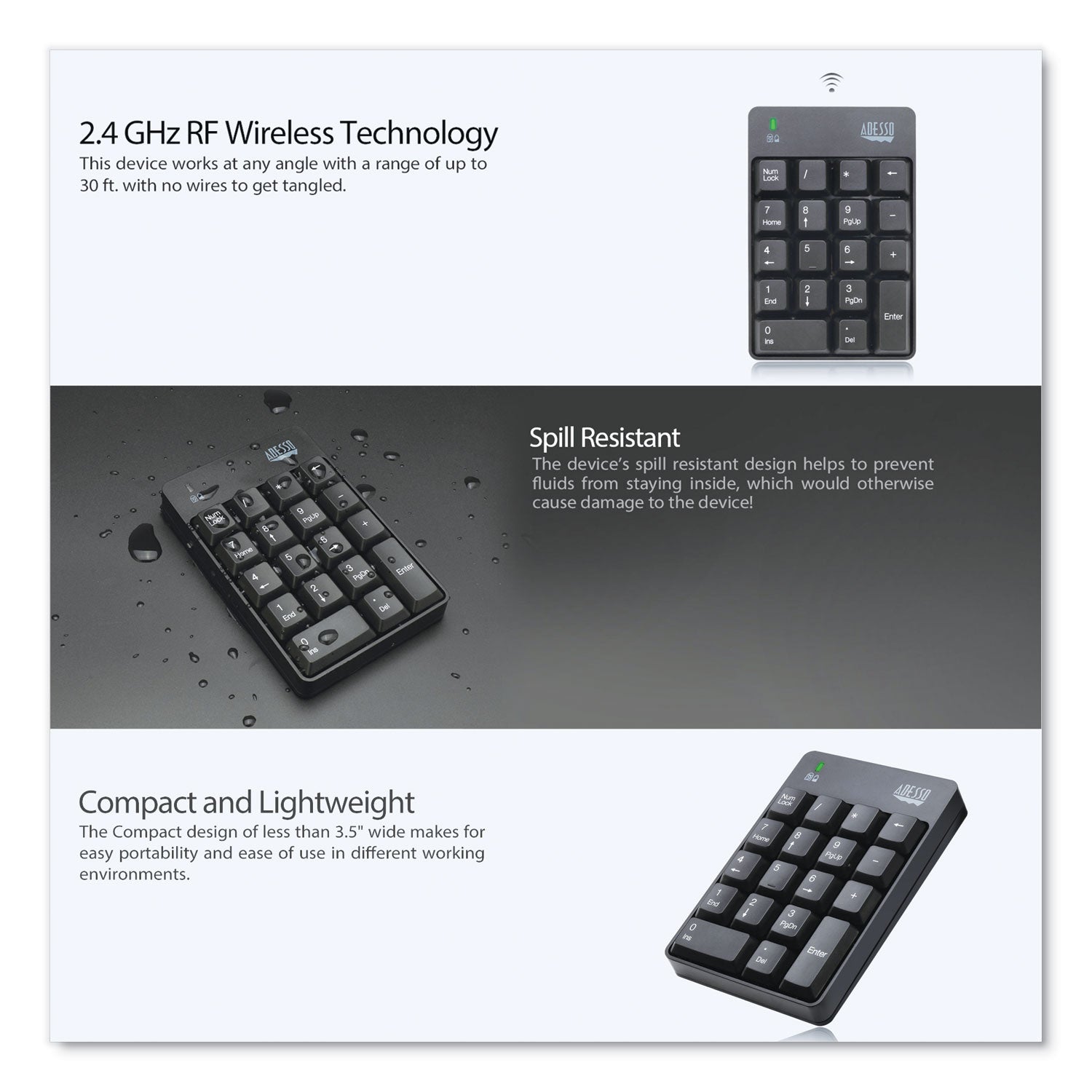 Adesso WKB6010UB Wireless 18-Key Numeric USB Keypad, Black