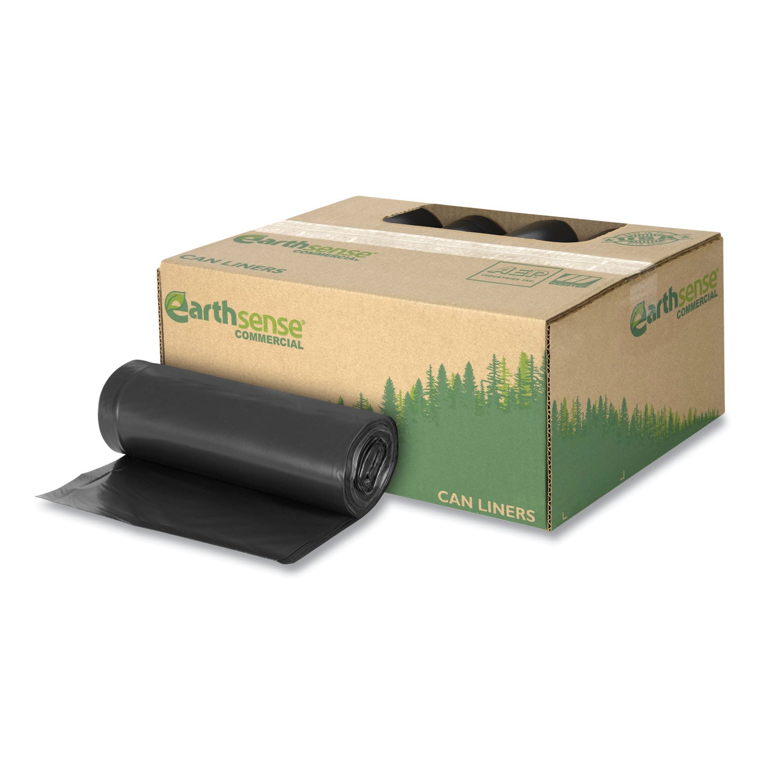 Earthsense® Commercial Linear Low Density Recycled Can Liners, 60 gal, 1.25 mil, 38" x 58", Black, 10 Bags/Roll, 10 Rolls/Carton