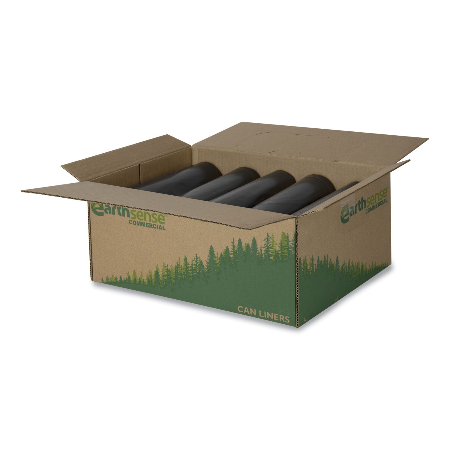 Earthsense® Commercial Linear Low Density Recycled Can Liners, 60 gal, 1.25 mil, 38" x 58", Black, 10 Bags/Roll, 10 Rolls/Carton