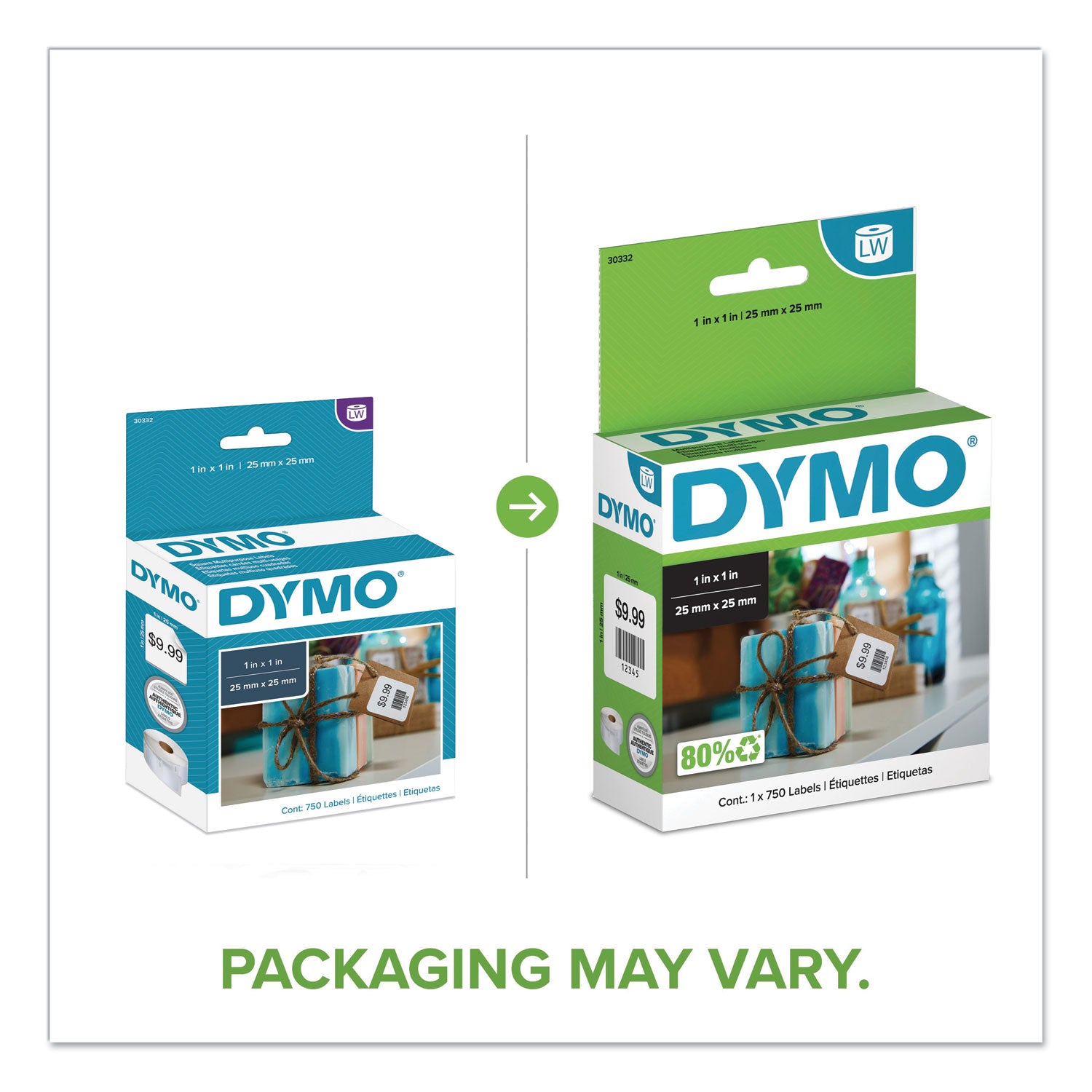 DYMO® LabelWriter Multipurpose Labels, 1" x 1", White, 750 Labels/Roll