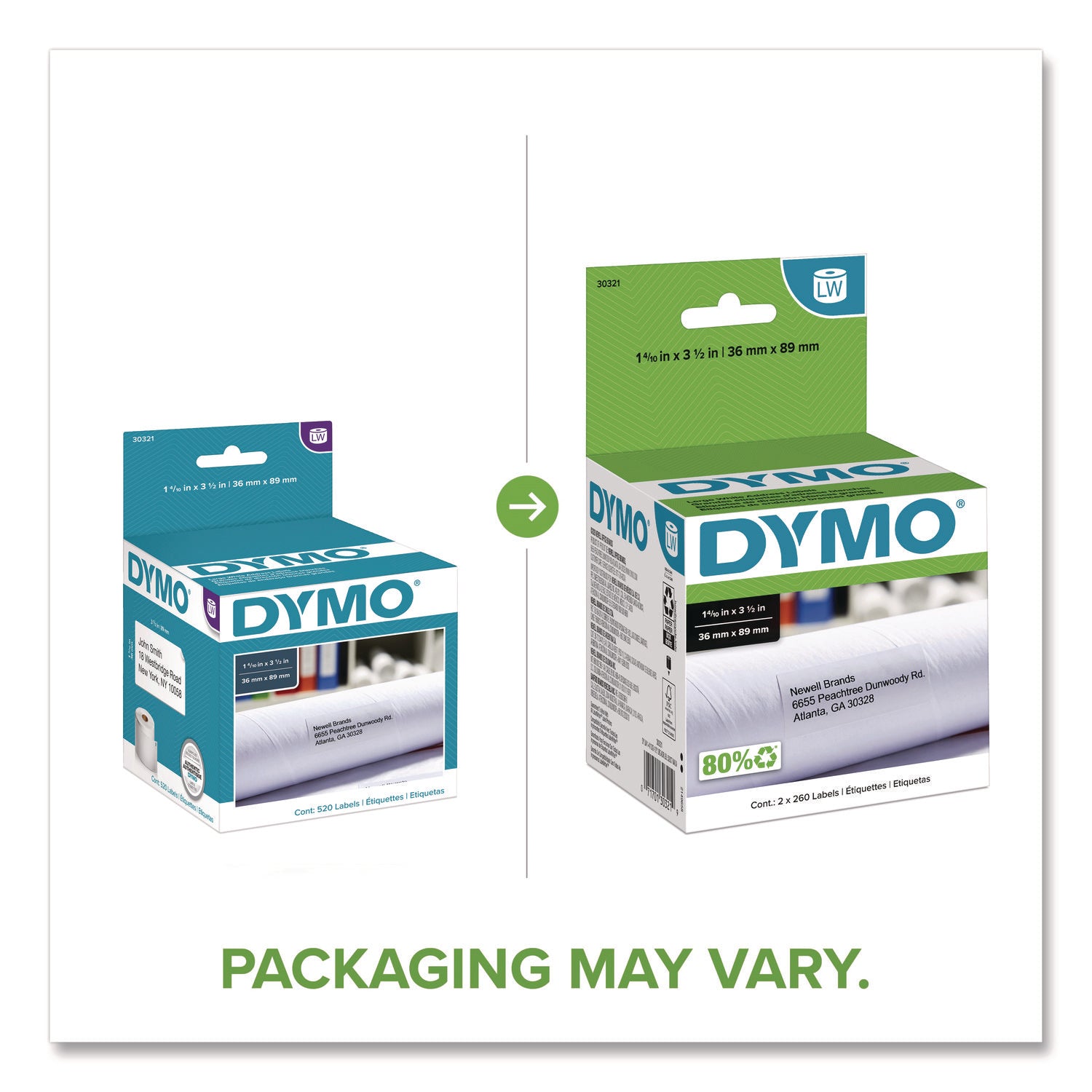 DYMO® LabelWriter Address Labels, 1.4" x 3.5", White, 260 Labels/Roll, 2 Rolls/Pack