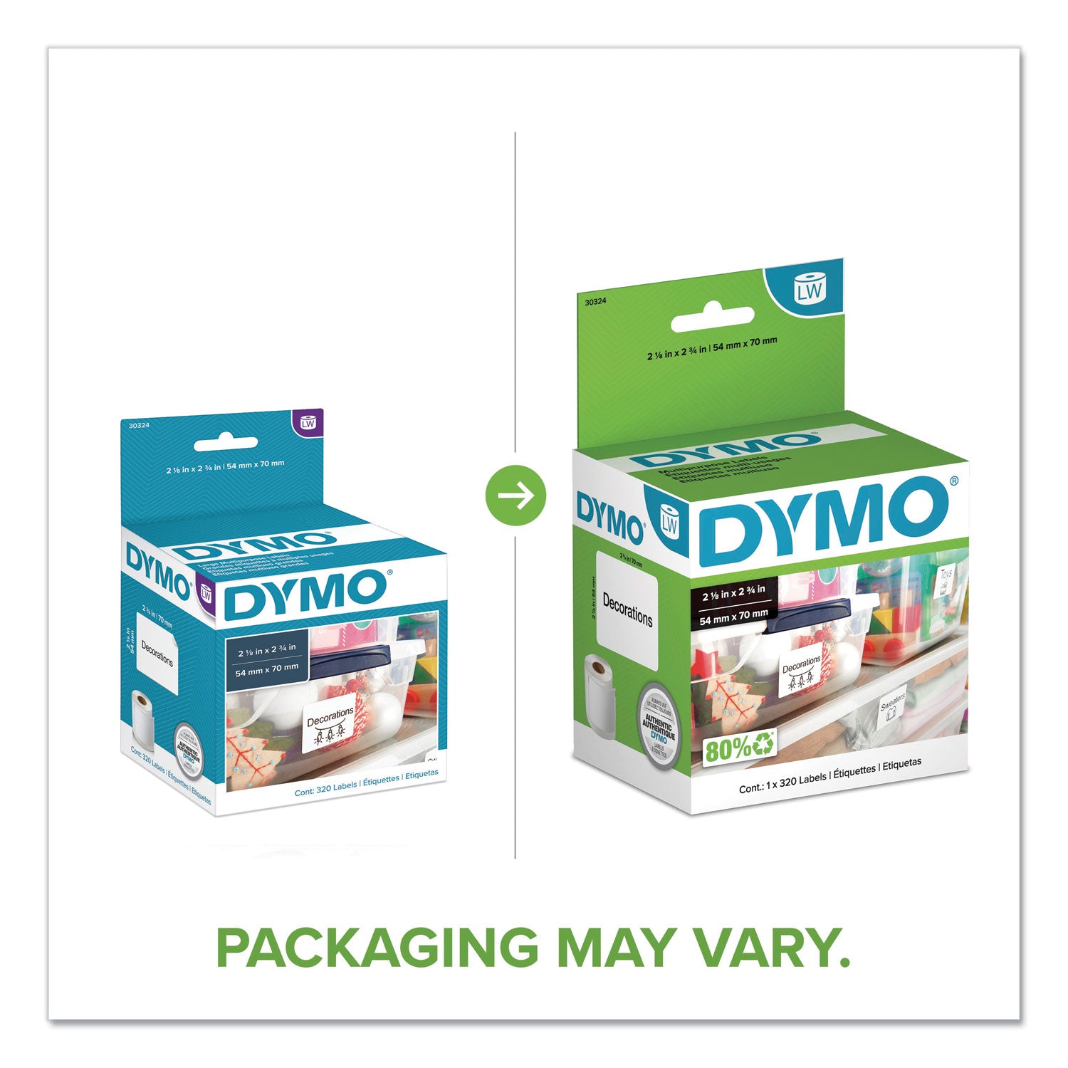 DYMO® LW Multipurpose Labels, 2.75" x 2.12", White, 320 Labels/Roll