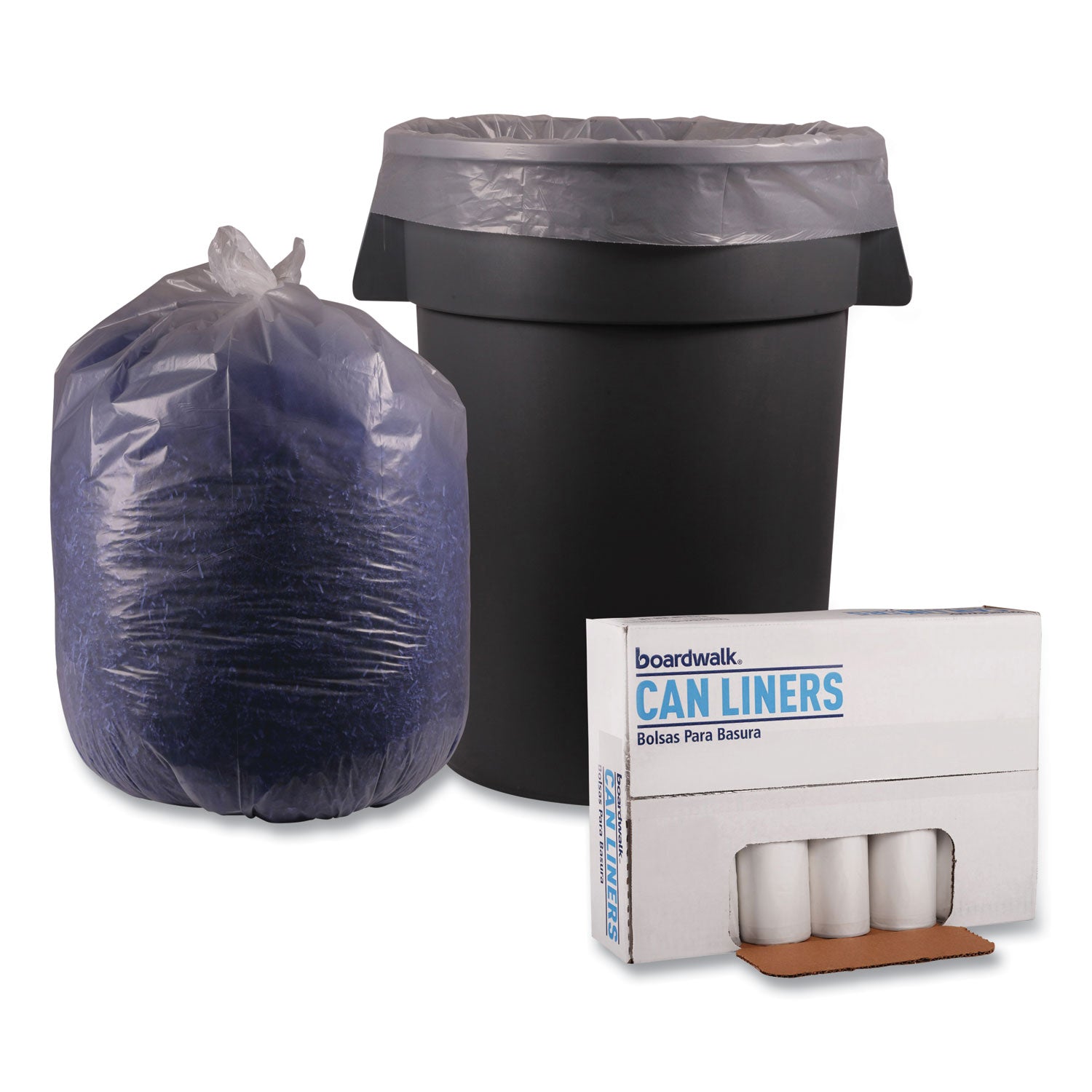 Boardwalk® Recycled Low-Density Polyethylene Can Liners, 60 gal, 1.1 mil, 38" x 58", Clear, Perforated, 10 Bags/Roll, 10 Rolls/Carton