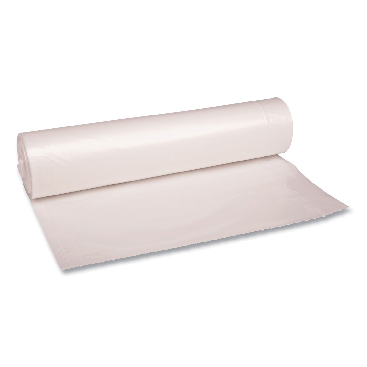 Recycled Low-Density Polyethylene Can Liners, 56 gal, 1.1 mil, 43" x 47", Clear, Perforated, 10 Bags/Roll, 10 Rolls/Carton