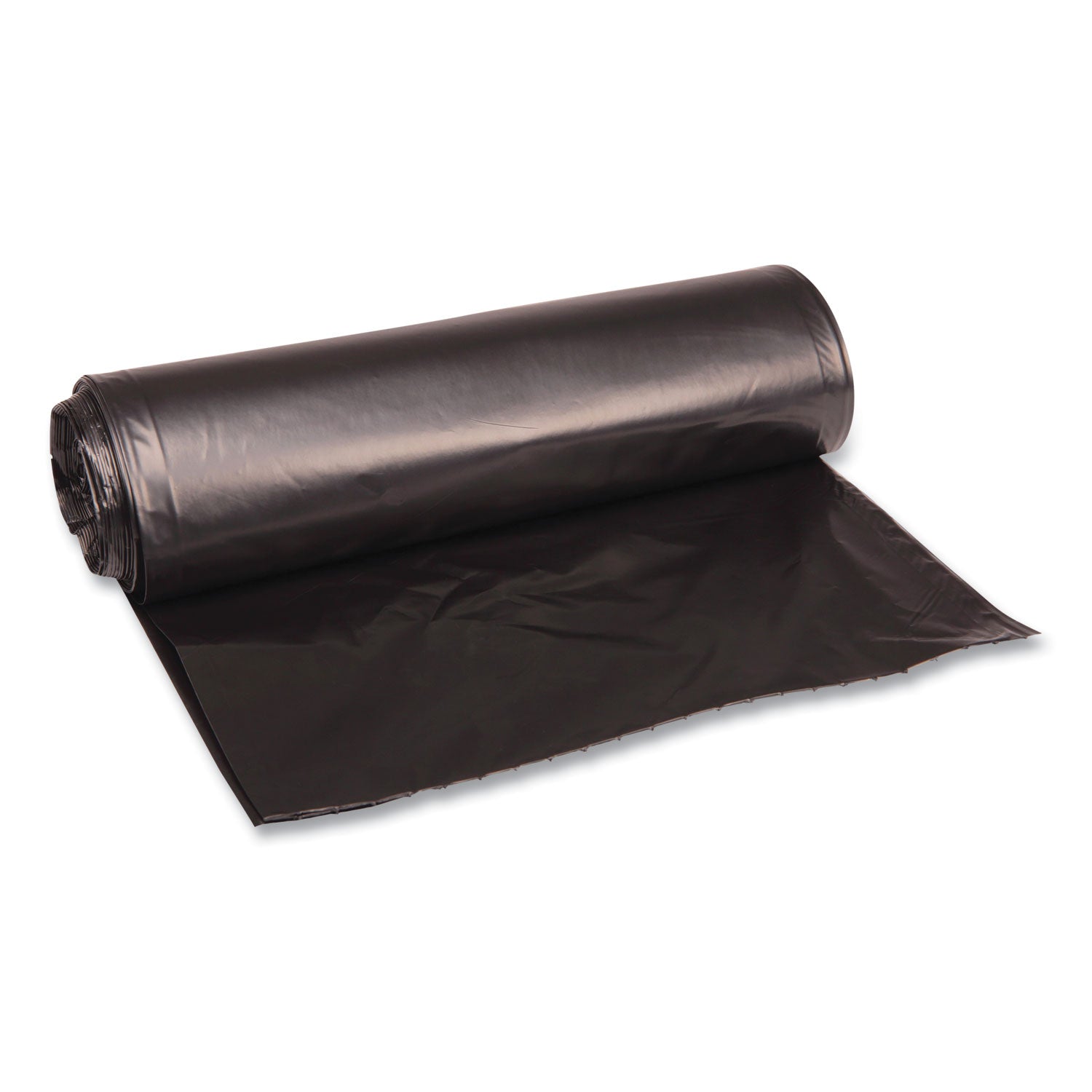 Recycled Low-Density Polyethylene Can Liners, 33 gal, 1.6 mil, 33" x 39", Black, Perforated, 10 Bags/Roll, 10 Rolls/Carton