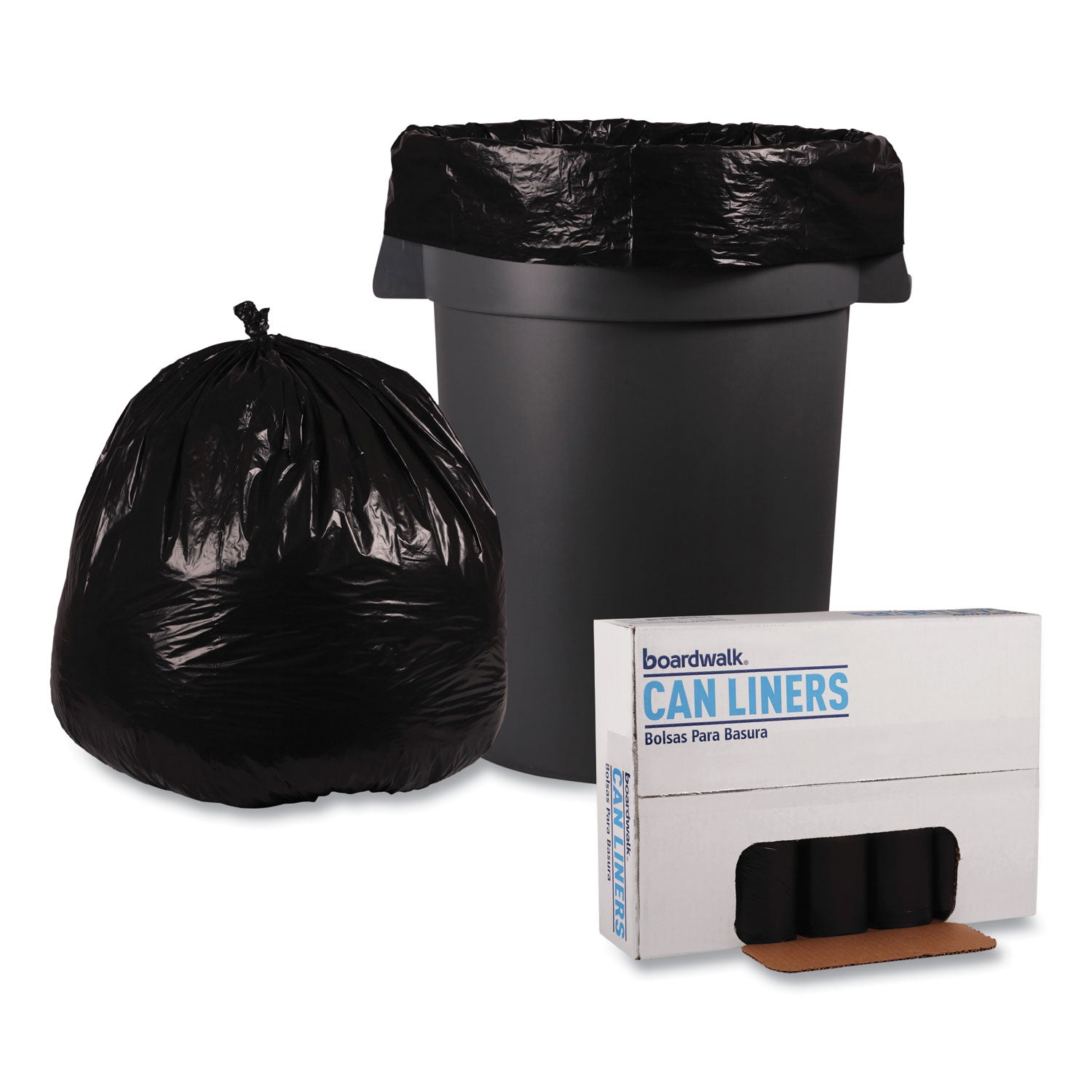 Boardwalk® Recycled Low-Density Polyethylene Can Liners, 45 gal, 0.8 mil, 40" x 48", Black, Perforated, 10 Bags/Roll, 10 Rolls/Carton