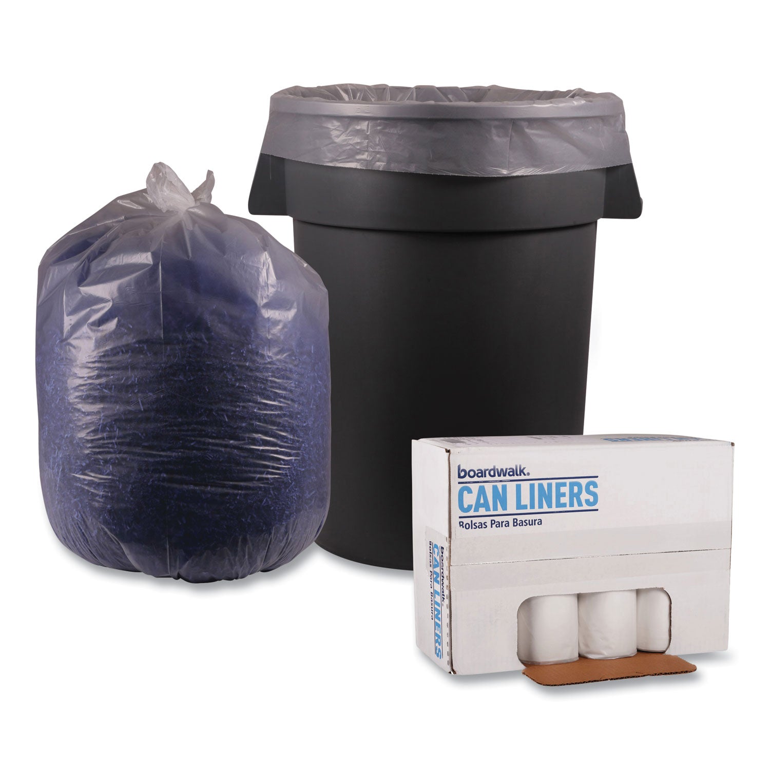 Boardwalk® Recycled Low-Density Polyethylene Can Liners, 60 gal, 1.75 mil, 38" x 58", Clear, Perforated, 10 Bags/Roll, 10 Rolls/Carton