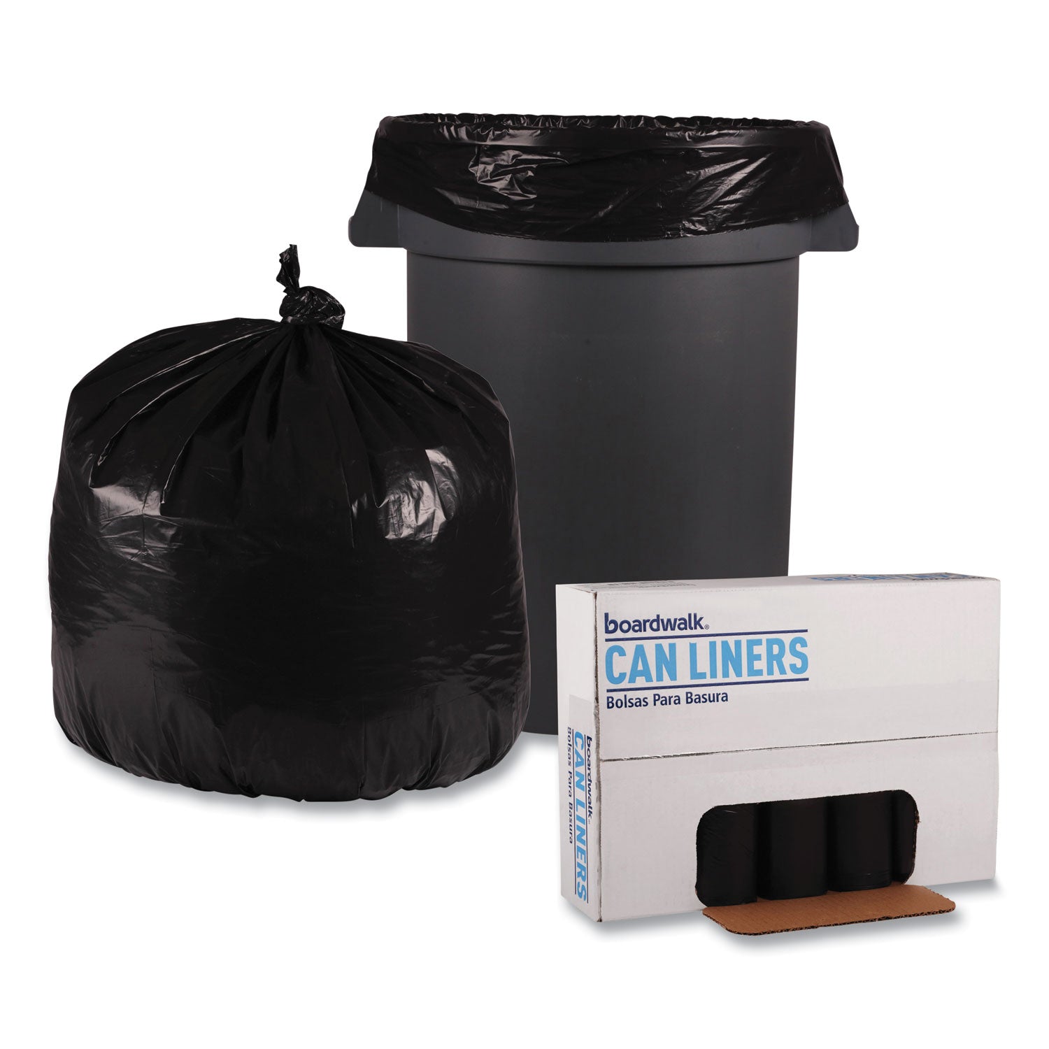 Boardwalk® Recycled Low-Density Polyethylene Can Liners, 33 gal, 1.6 mil, 33" x 39", Black, Perforated, 10 Bags/Roll, 10 Rolls/Carton