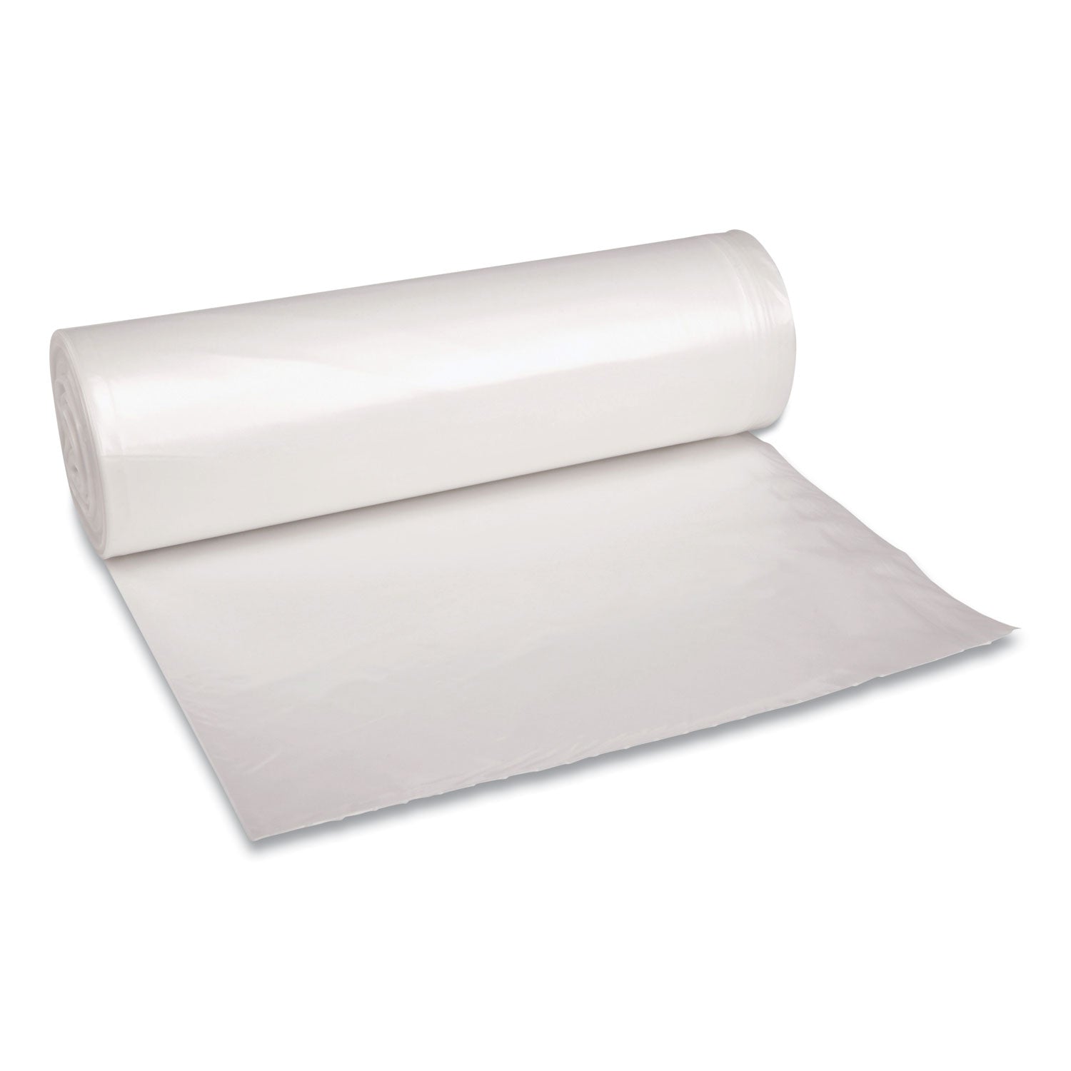 Recycled Low-Density Polyethylene Can Liners, 60 gal, 1.4 mil, 38" x 58", Clear, Perforated, 10 Bags/Roll, 10 Rolls/Carton