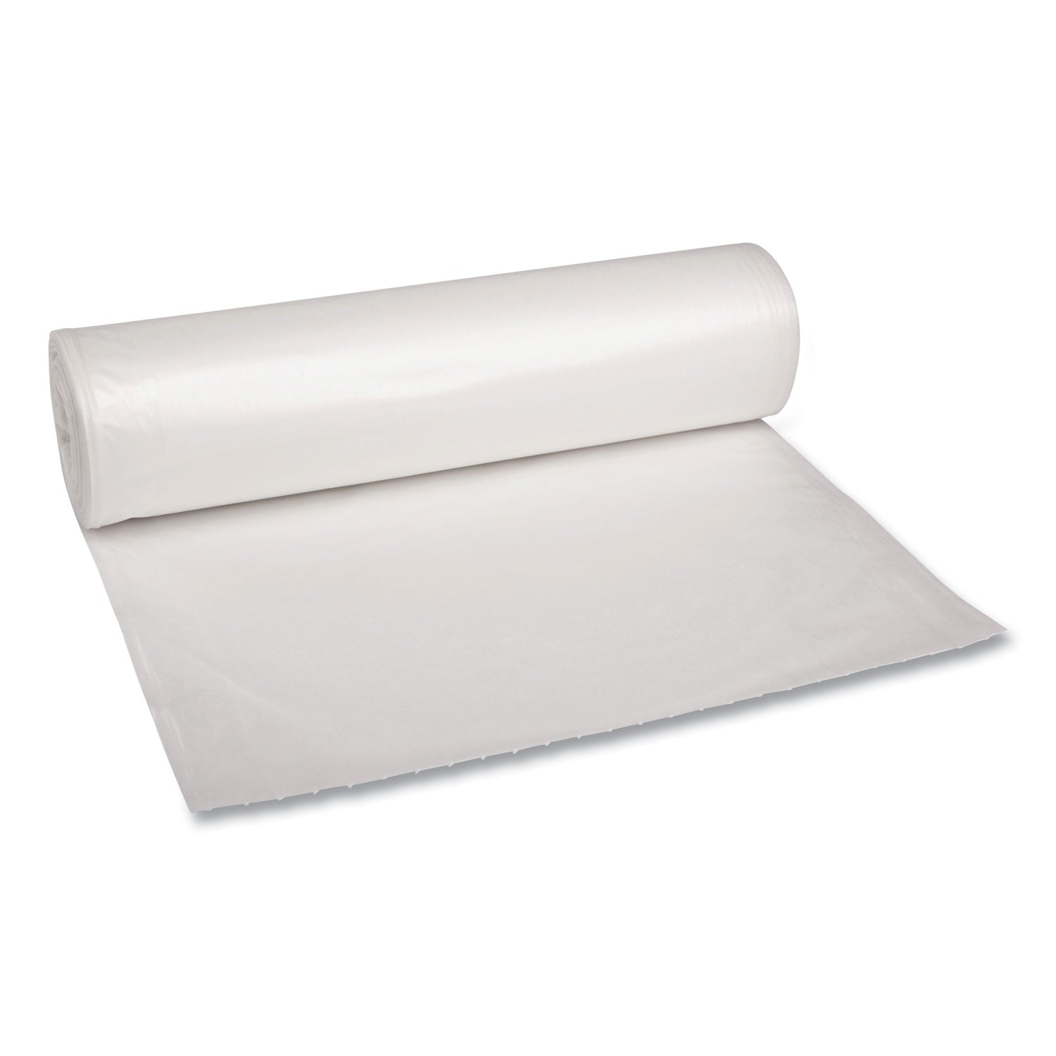 Recycled Low-Density Polyethylene Can Liners, 60 gal, 1.1 mil, 38" x 58", Clear, Perforated, 10 Bags/Roll, 10 Rolls/Carton