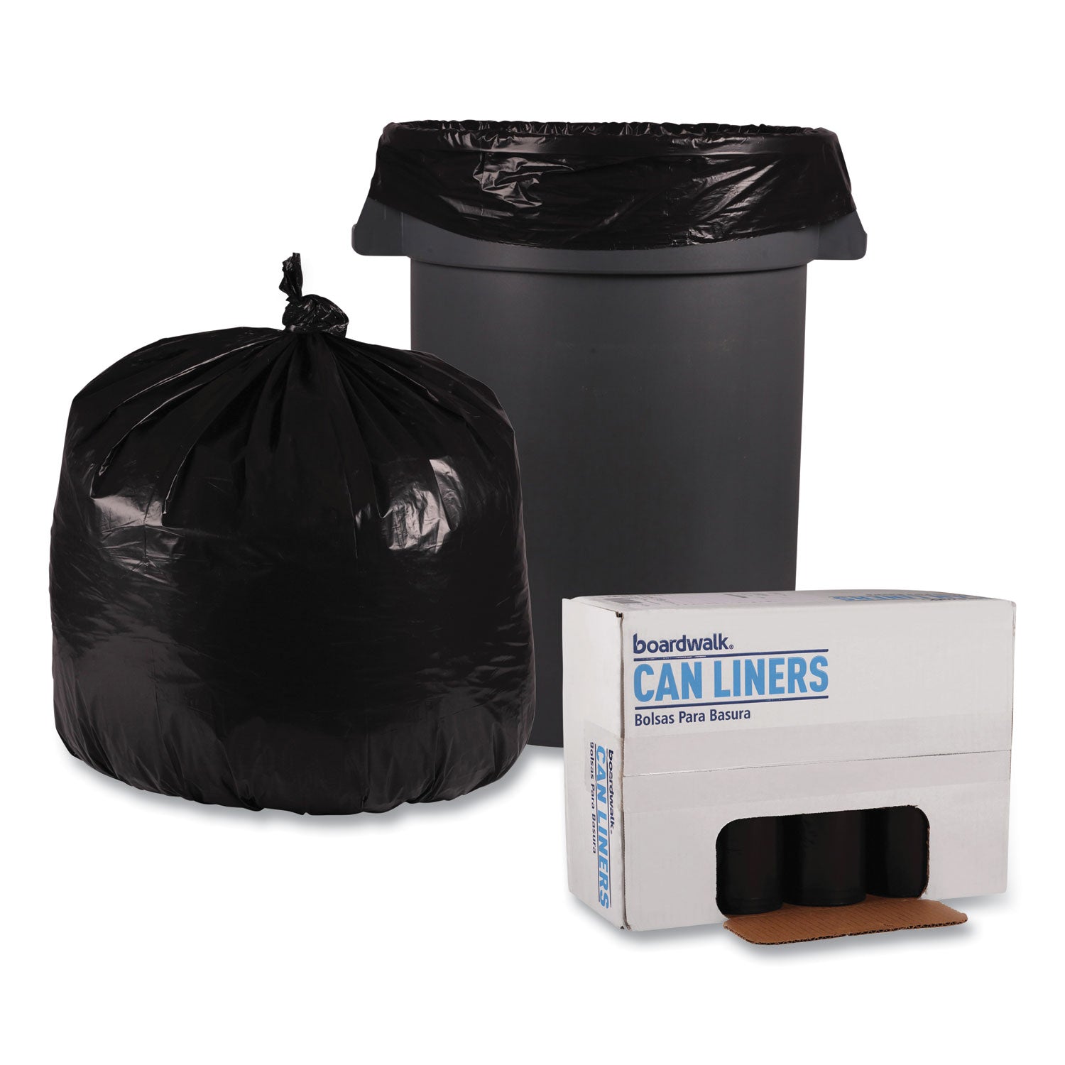 Boardwalk® Recycled Low-Density Polyethylene Can Liners, 33 gal, 1.2 mil, 33" x 39", Black, Perforated, 10 Bags/Roll, 10 Rolls/Carton