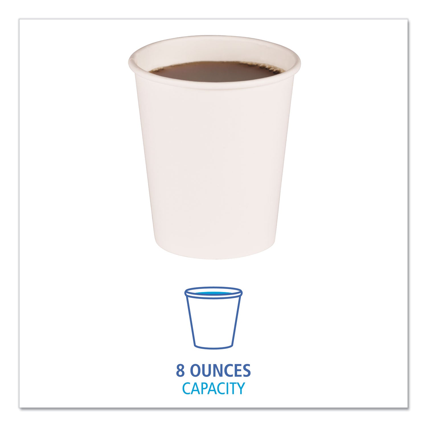 Boardwalk® Paper Hot Cups, 8 oz, White, 50 Cups/Sleeve, 20 Sleeves/Carton