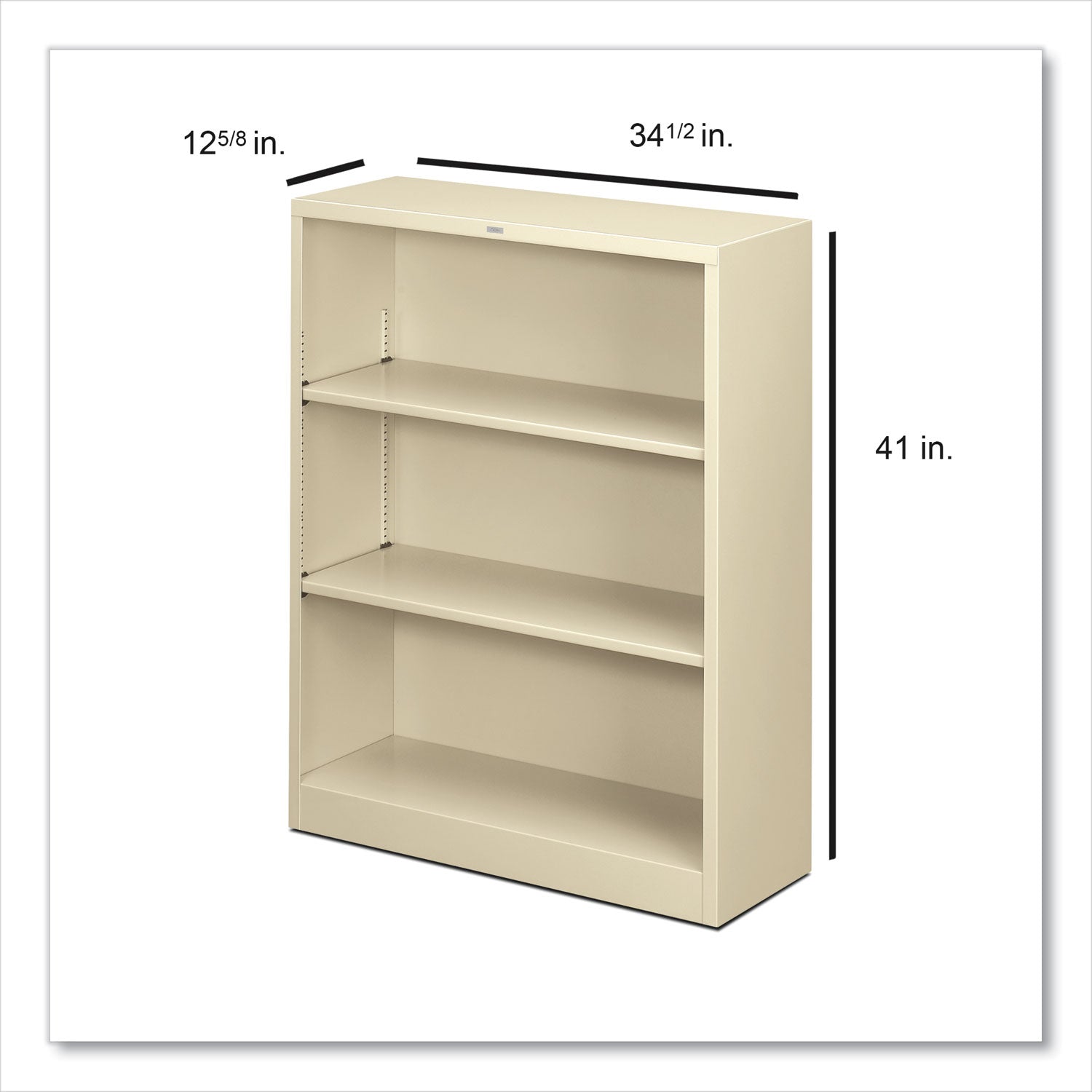 HON® Metal Bookcase, Three-Shelf, 34.5w x 12.63d x 41h, Putty