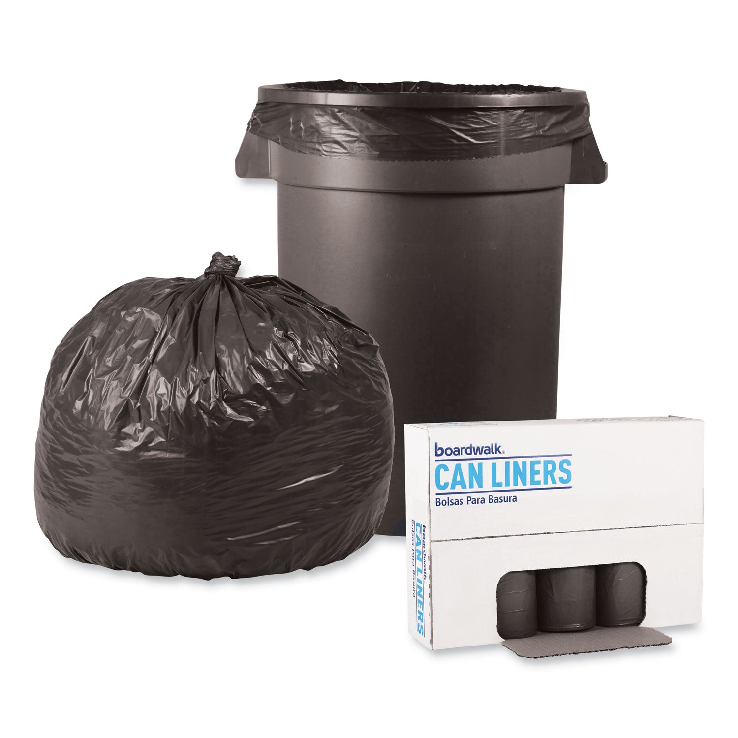 Boardwalk® Low-Density Waste Can Liners, 33 gal, 1.1 mil, 33" x 39", Gray, Perforated Roll, 25 Bags/Roll, 4 Rolls/Carton