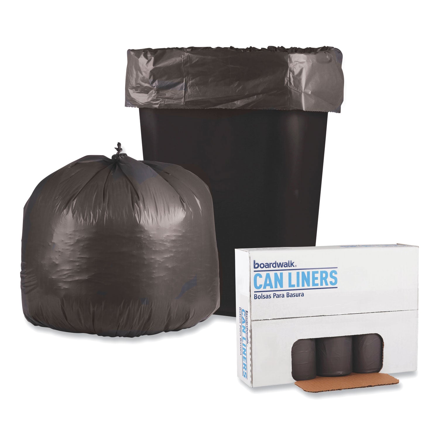 Boardwalk® Low-Density Waste Can Liners, 30 gal, 0.95 mil, 30" x 36", Gray, Perforated Roll, 25 Bags/Roll, 4 Rolls/Carton