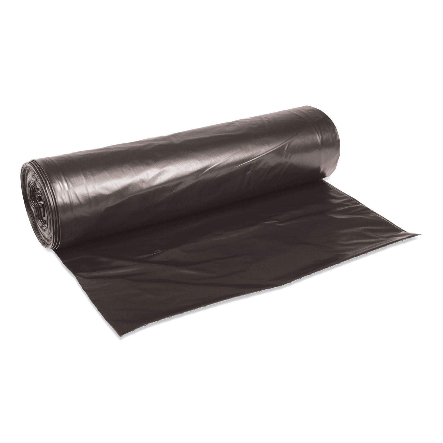 Low-Density Waste Can Liners, 56 gal, 0.6 mil, 43" x 47", Black, Perforated Roll, 25 Bags/Roll, 4 Rolls/Carton