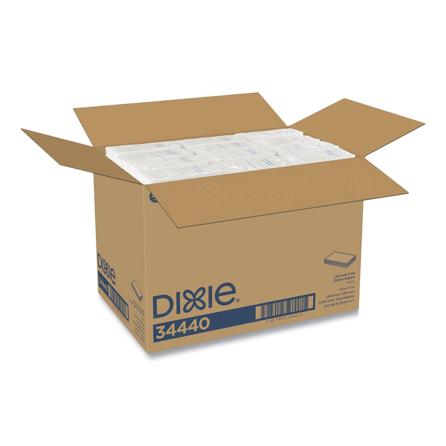 Dixie® 1/8-Fold Dinner Napkin, 2-Ply, 16 x 15, White, 3,024/Carton