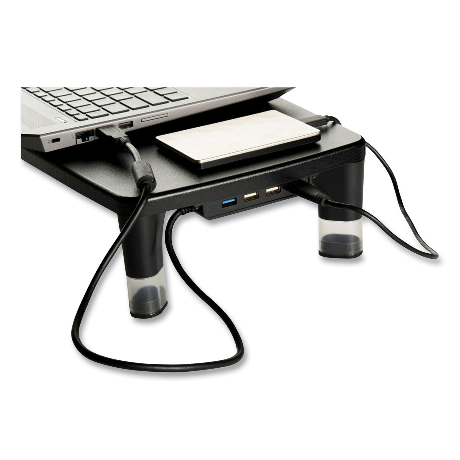 3M™ Monitor Stand MS100B, 21.6 x 9.4 x 2.7 to 3.9, Black/Clear, Supports 33 lb