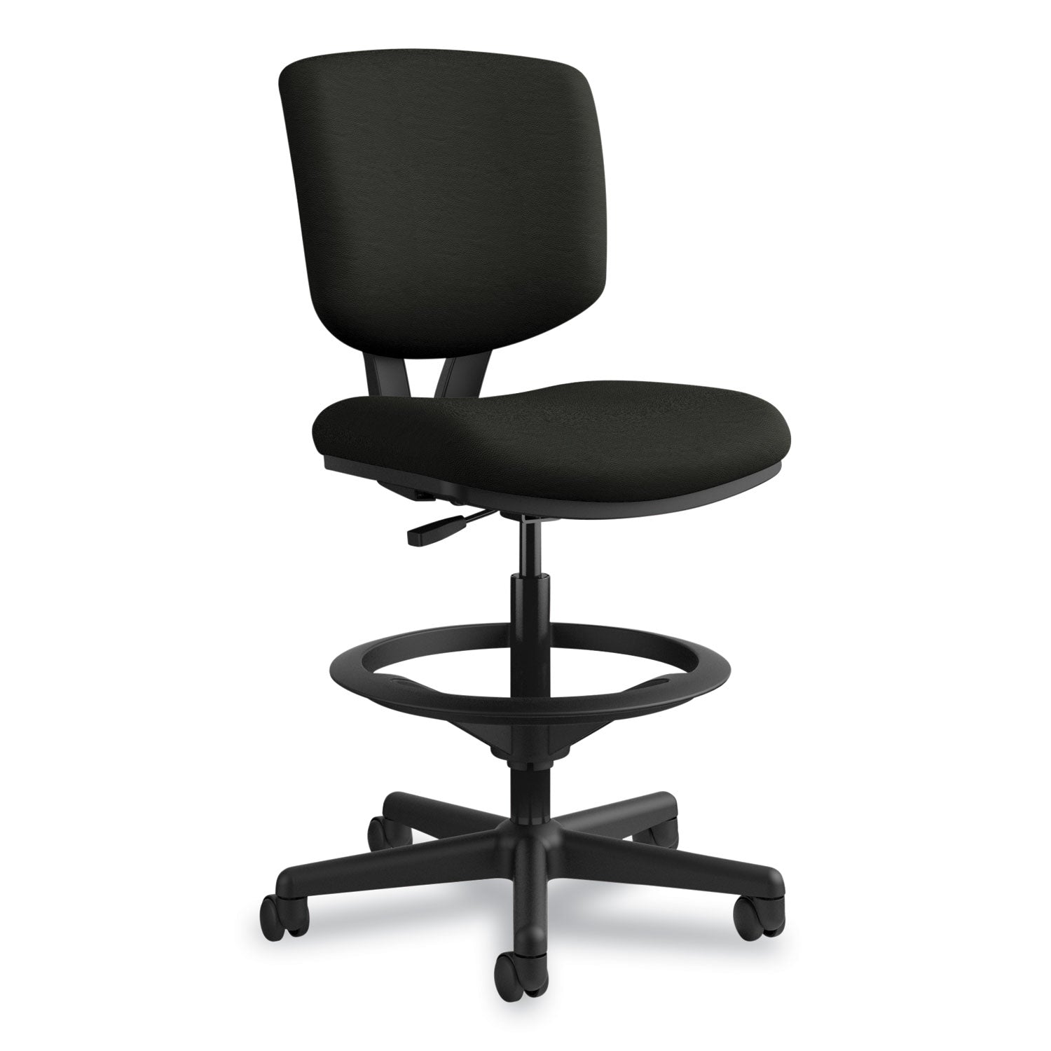 HON® Volt Series Leather Adjustable Task Stool, Supports Up to 275 lb, 22.88" to 32.38" Seat Height, Black