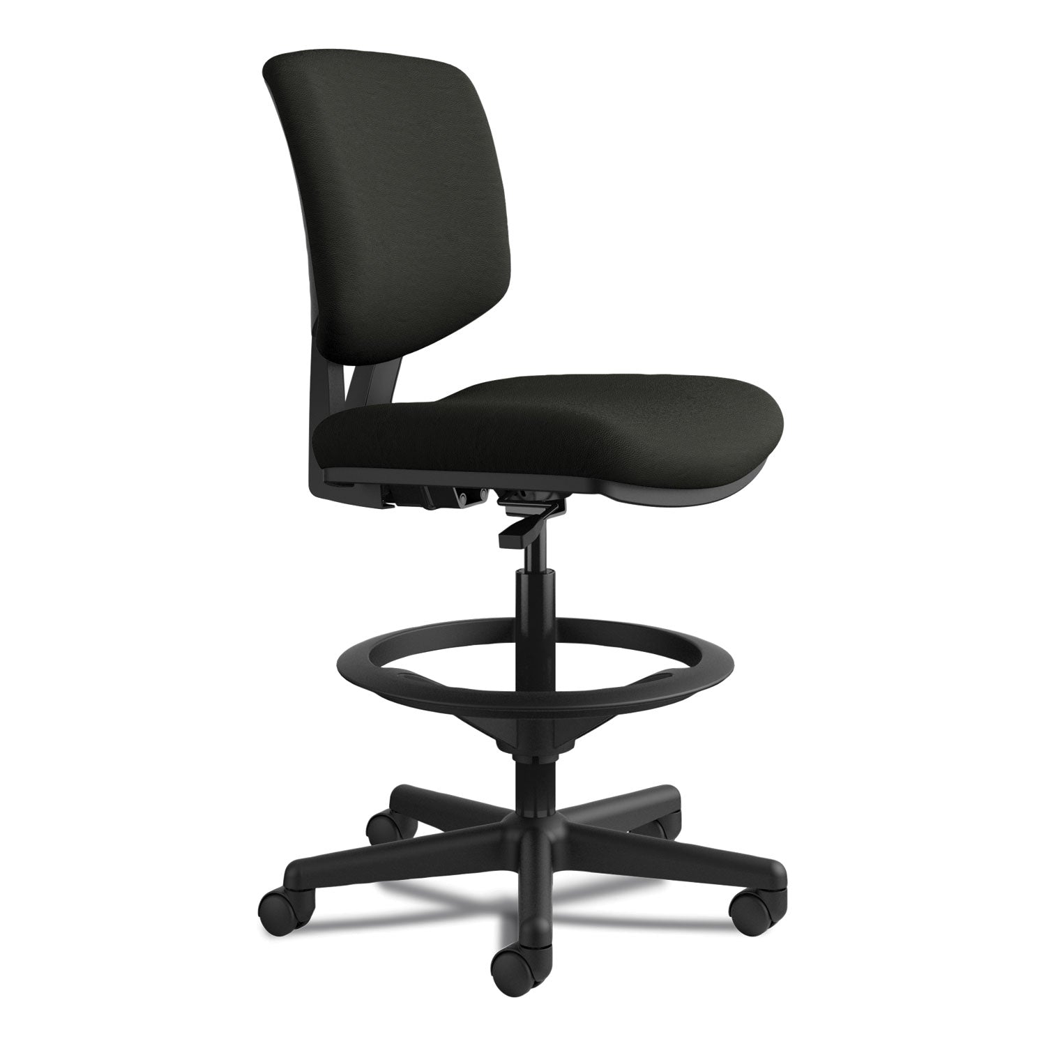 HON® Volt Series Leather Adjustable Task Stool, Supports Up to 275 lb, 22.88" to 32.38" Seat Height, Black