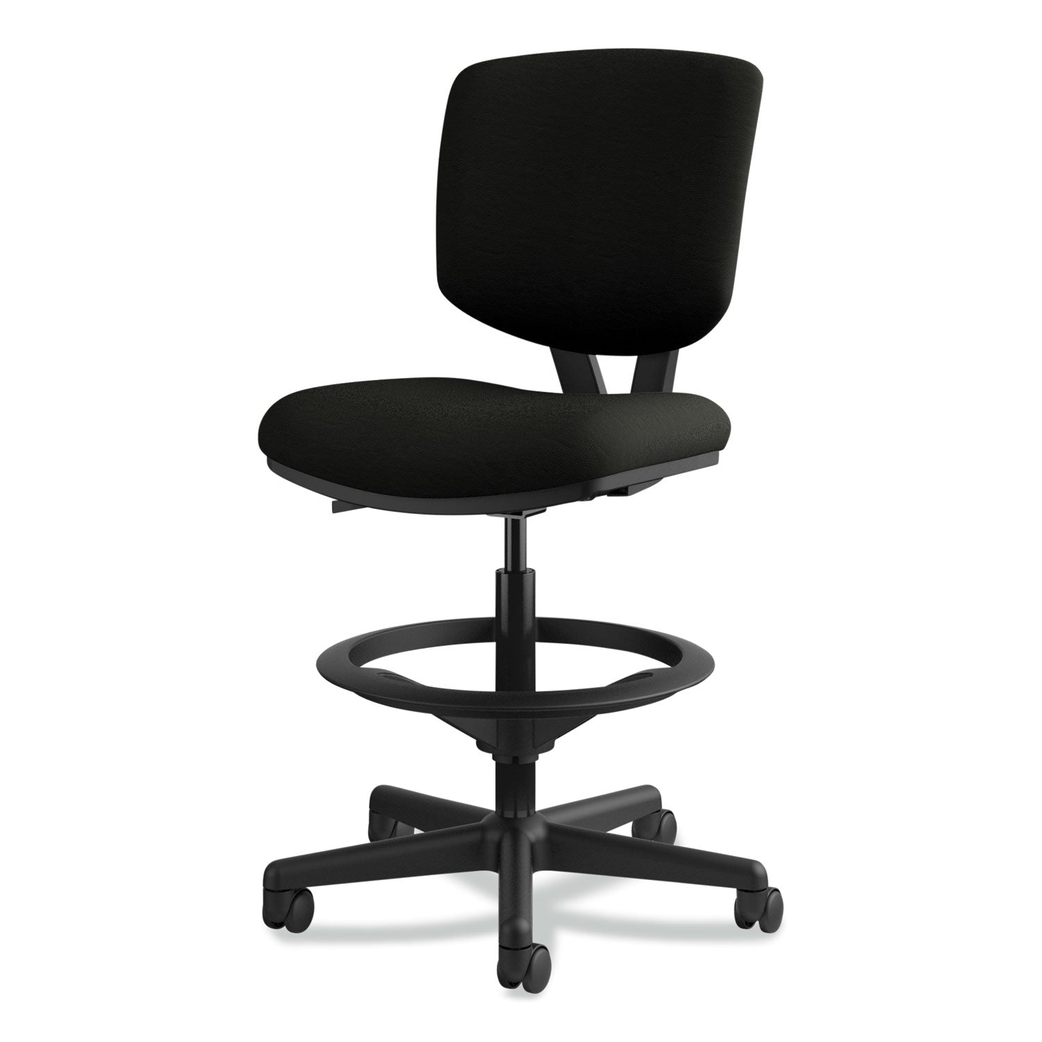 HON® Volt Series Leather Adjustable Task Stool, Supports Up to 275 lb, 22.88" to 32.38" Seat Height, Black